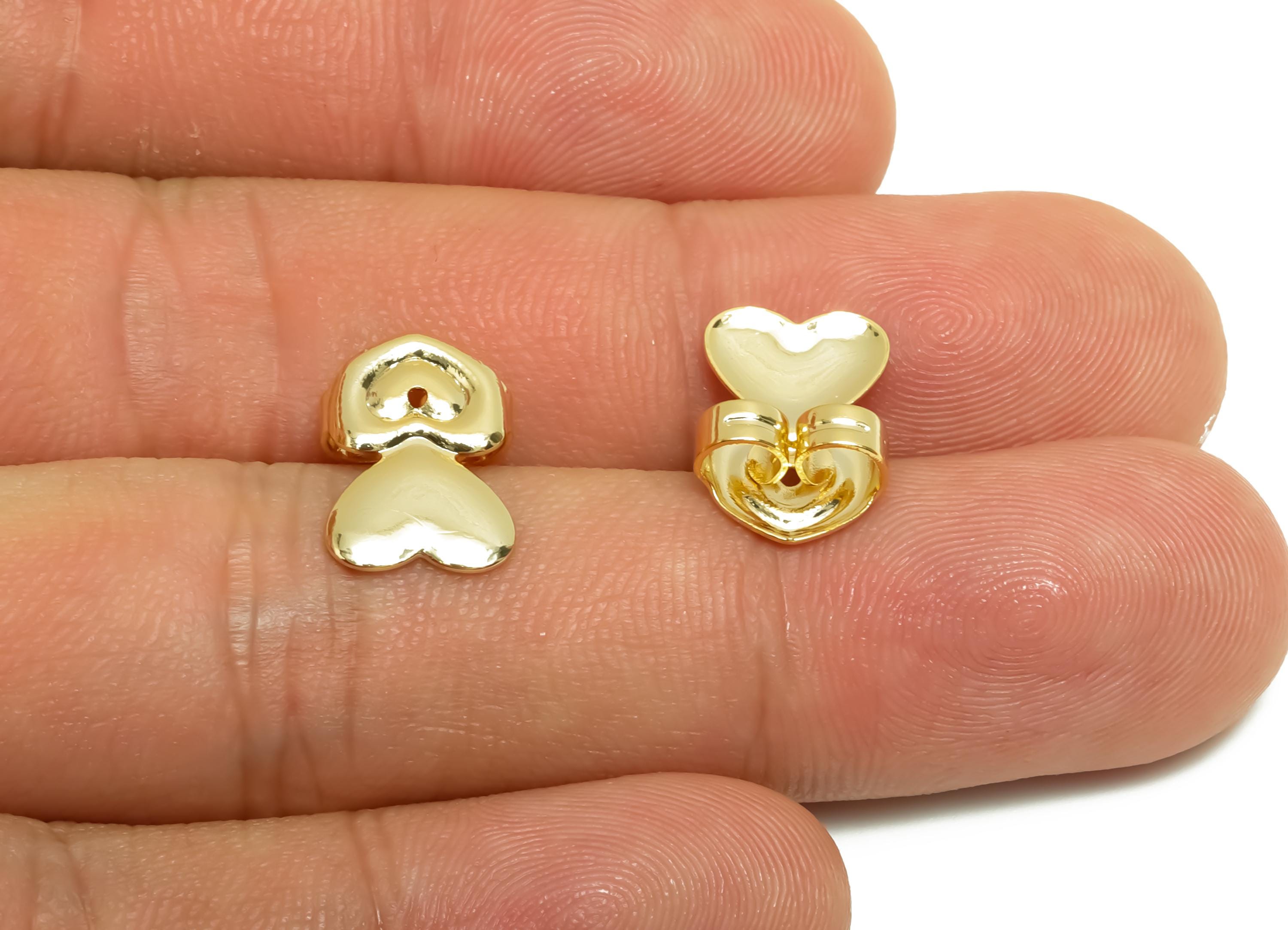 Brass Heart Earring Backs - Brass Double Heart  Back - Earring Stud Back Stopper - Gold Jewelry - 18K Real Gold Plating - 14x9x4mm - RGP8663 - DOMEDBAZAAR