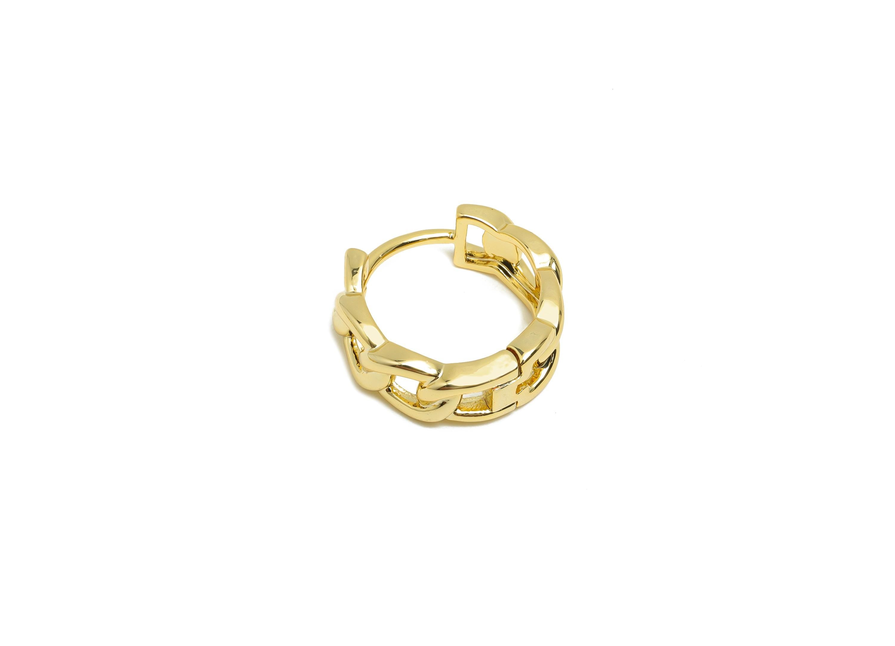 Brass Chain Hoop Earring - Gold Huggie Earring for Women - Daily Wear Hoop Earring Clasp - 18K Real Gold Plating - 15.9x15.8x5.9mm - RGP8521 - DOMEDBAZAAR