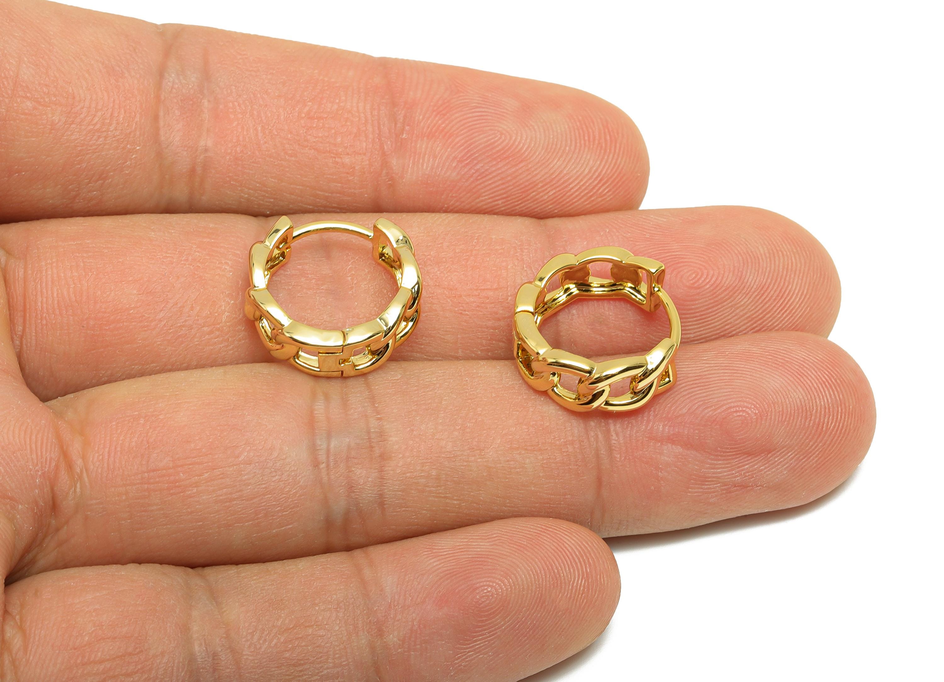 Brass Chain Hoop Earring - Gold Huggie Earring for Women - Daily Wear Hoop Earring Clasp - 18K Real Gold Plating - 15.9x15.8x5.9mm - RGP8521 - DOMEDBAZAAR