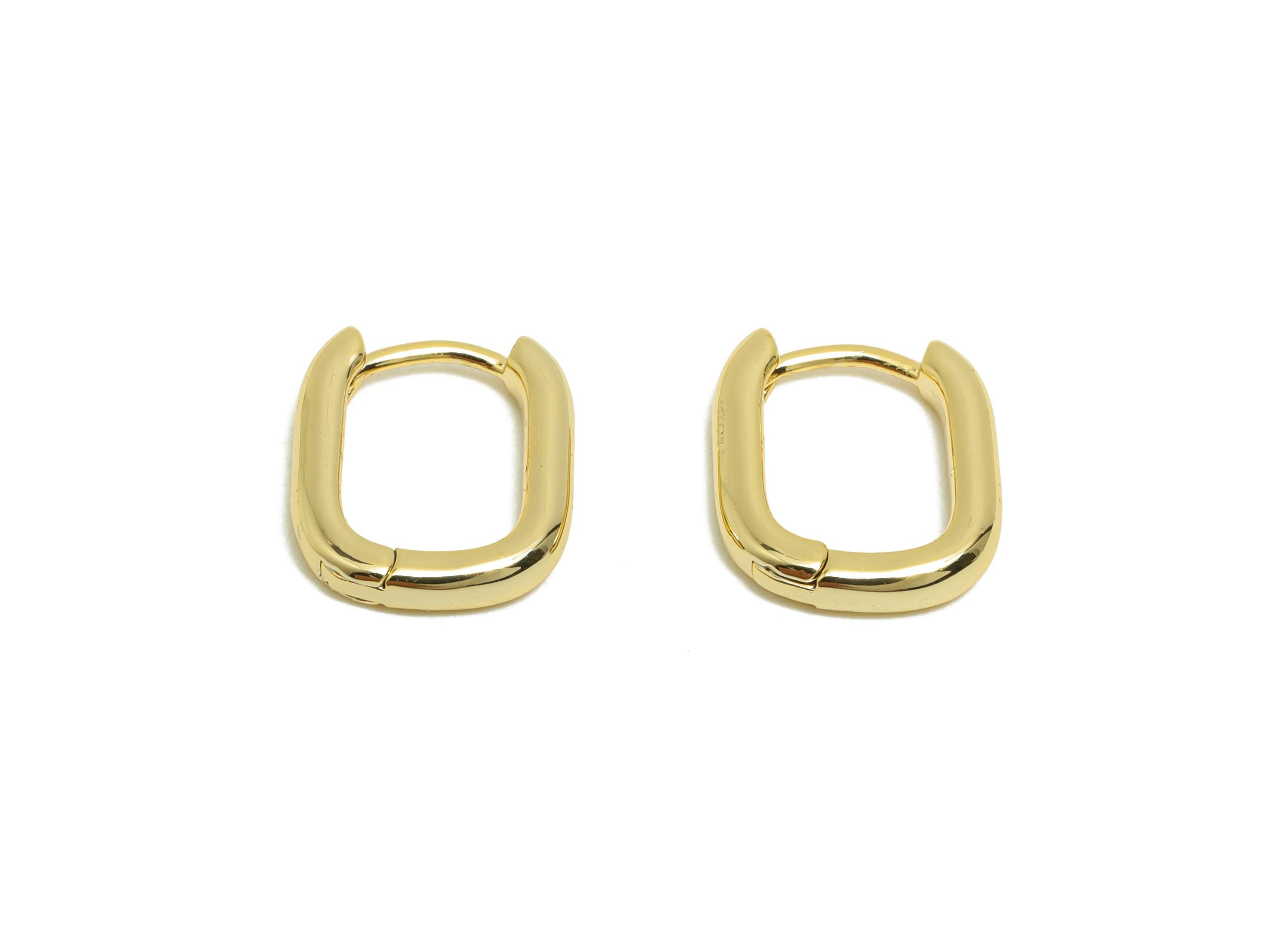 Brass Rectangle Hoop Earring - Gold Huggie Earring for Girls - Mini Daily Wear Earring - 18K Real Gold Plated - 11.4x10.1x2.12mm - RGP8520 - DOMEDBAZAAR