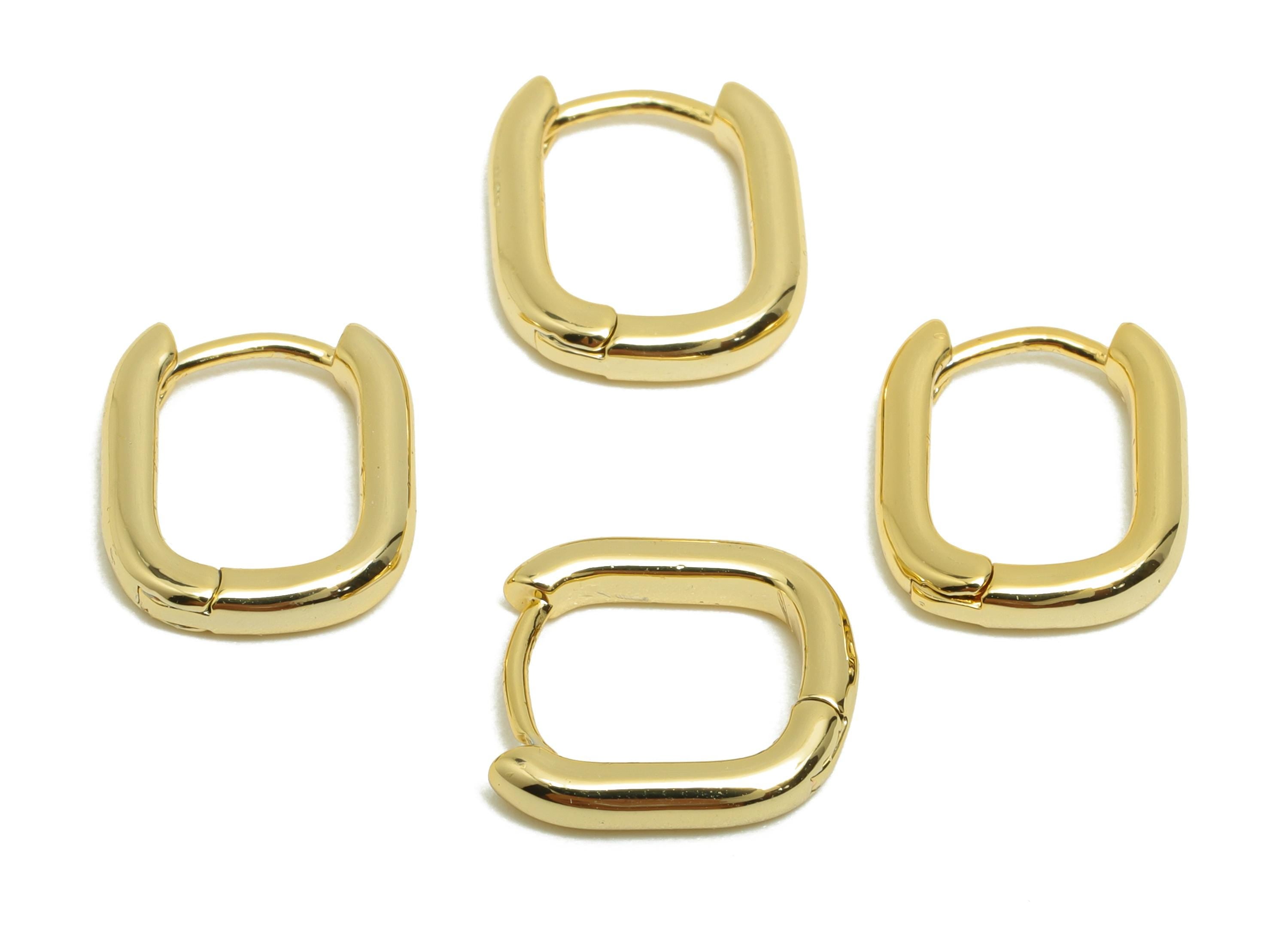 Brass Rectangle Hoop Earring - Gold Huggie Earring for Girls - Mini Daily Wear Earring - 18K Real Gold Plated - 11.4x10.1x2.12mm - RGP8520 - DOMEDBAZAAR