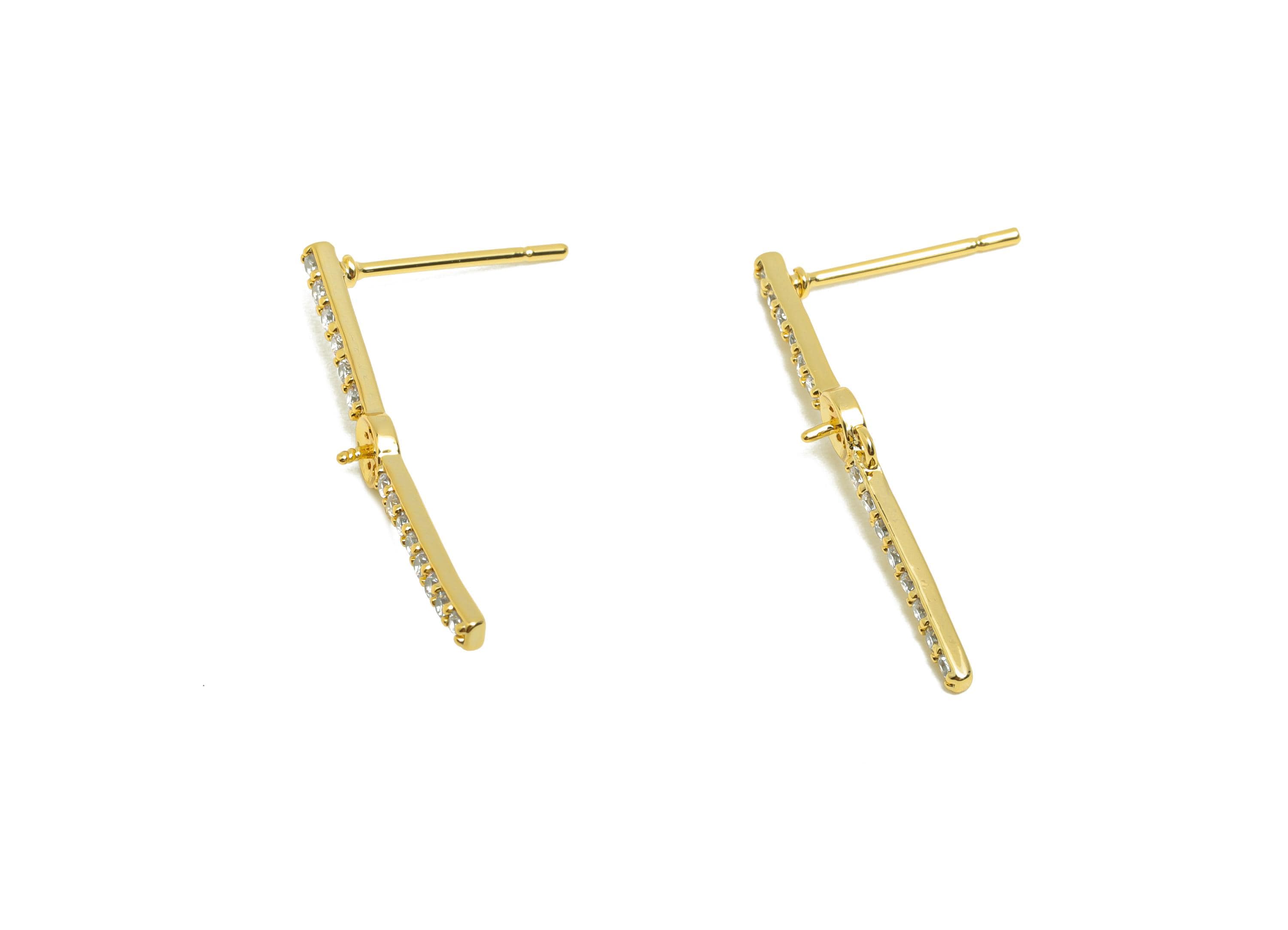 Brass Bar Earring Stud - Bar Earring Setting for Girls - Gold Zircon Earring for Party - 18K Real Gold Plating - 27.2x4.59x2.7mm - RGP8522 - DOMEDBAZAAR