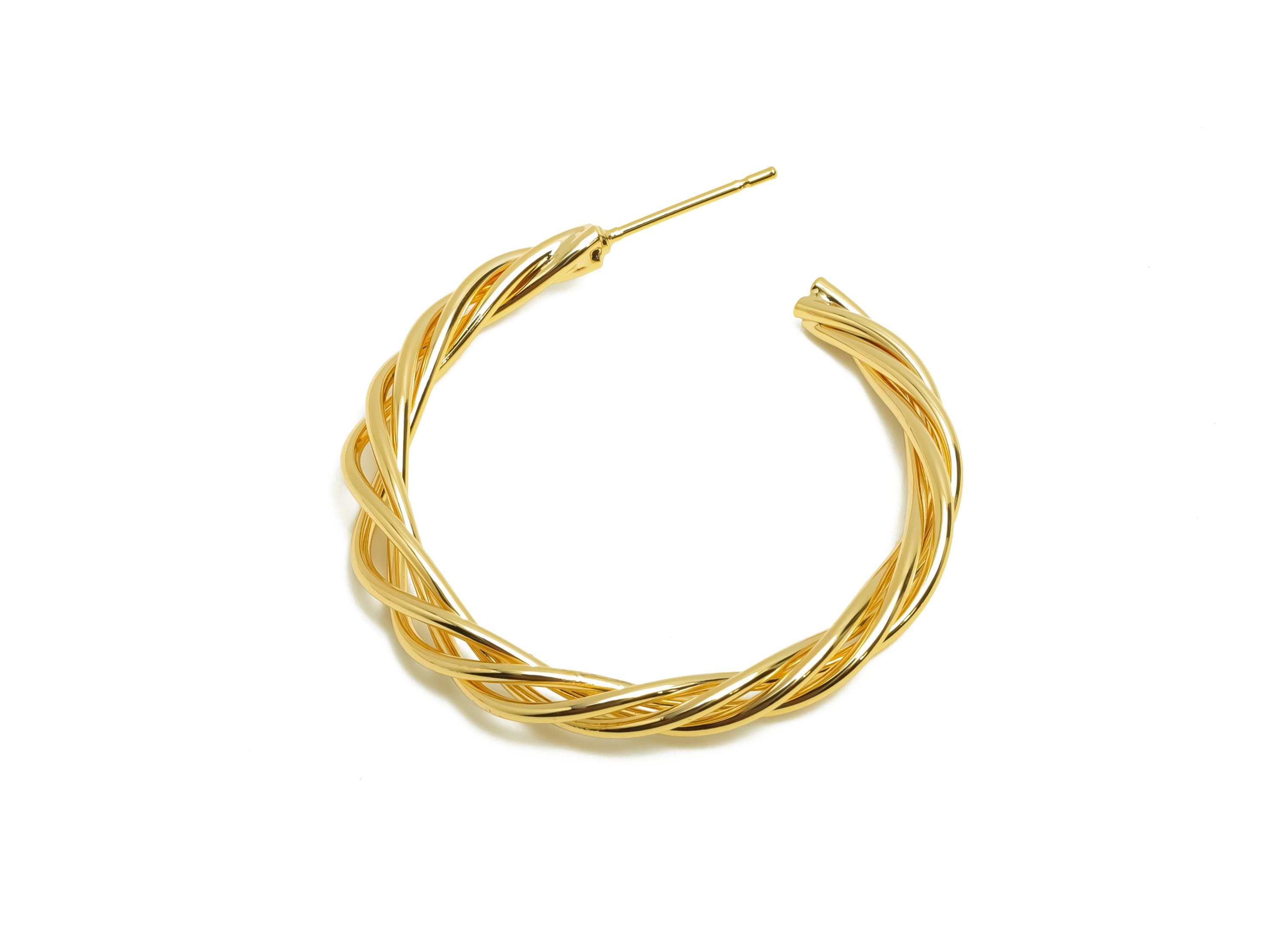 Brass Wire Hoop Earring Stud - Open Hoop Earring Post - Gold Twine Earring - For Her - 18K Real Gold Plating - 34.81x4.4x3.02mm - RGP8683 - DOMEDBAZAAR