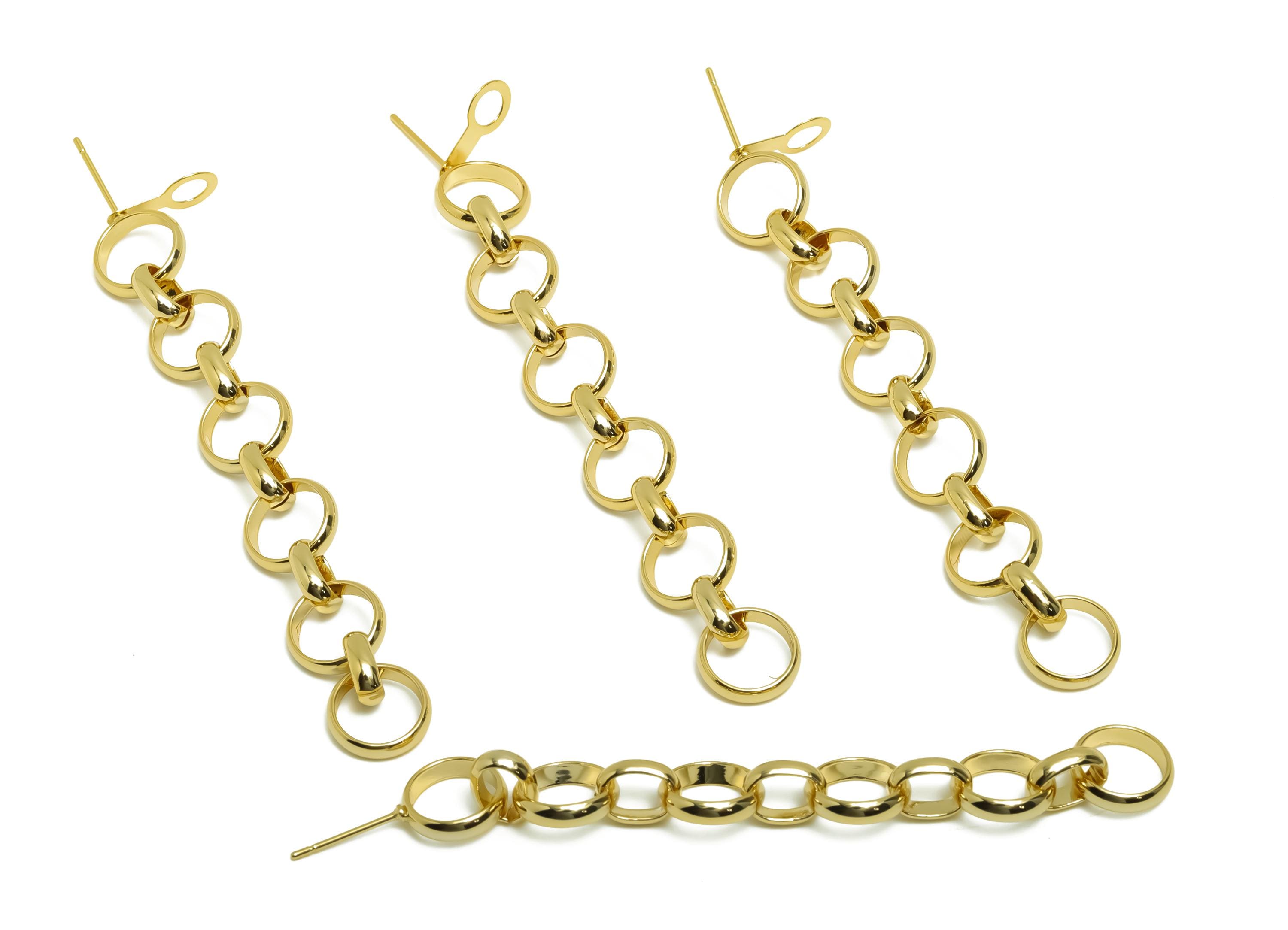 Brass Round Dangle Earring Post - Brass Long Hanging Earring Stud - Gold Earring Post - 18K Real Gold Plating - 76.12x9.77x2.3mm - RGP8687 - DOMEDBAZAAR