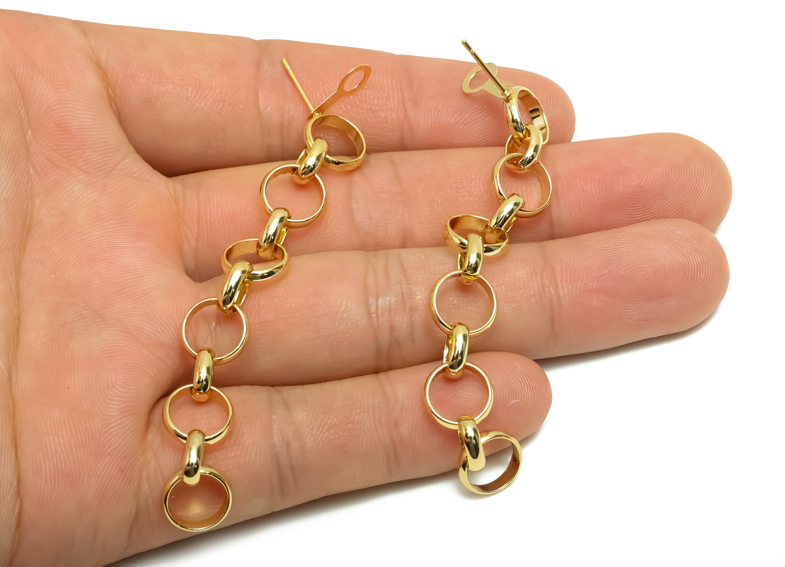 Brass Round Dangle Earring Post - Brass Long Hanging Earring Stud - Gold Earring Post - 18K Real Gold Plating - 76.12x9.77x2.3mm - RGP8687 - DOMEDBAZAAR
