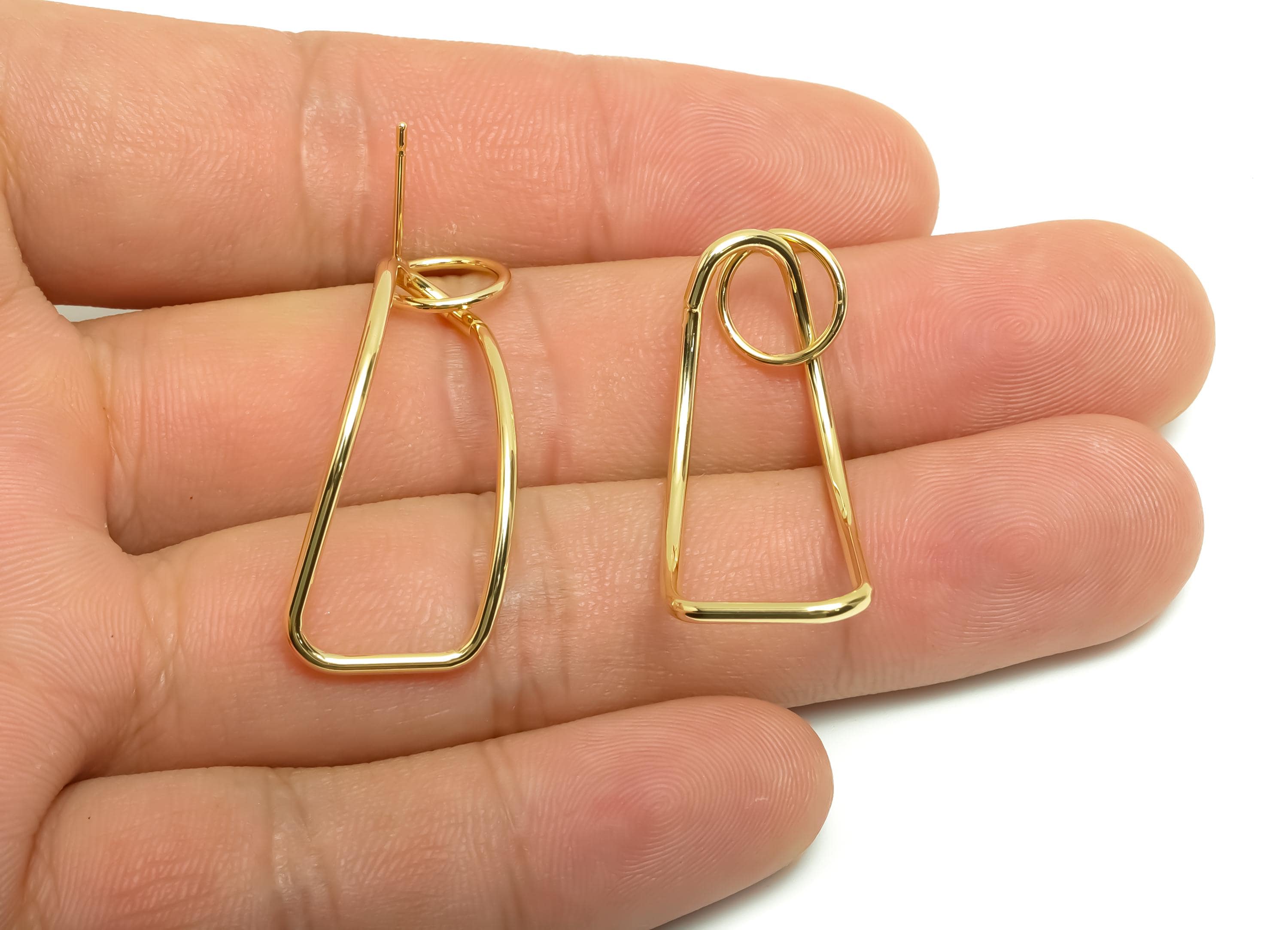 Brass Dangle Earring Stud - Twisted Wire Earring Post - Brass Curly Wire Circle Earring Post - 18K Real Gold Plating - 39.15x14x1mm- RGP8688 - DOMEDBAZAAR