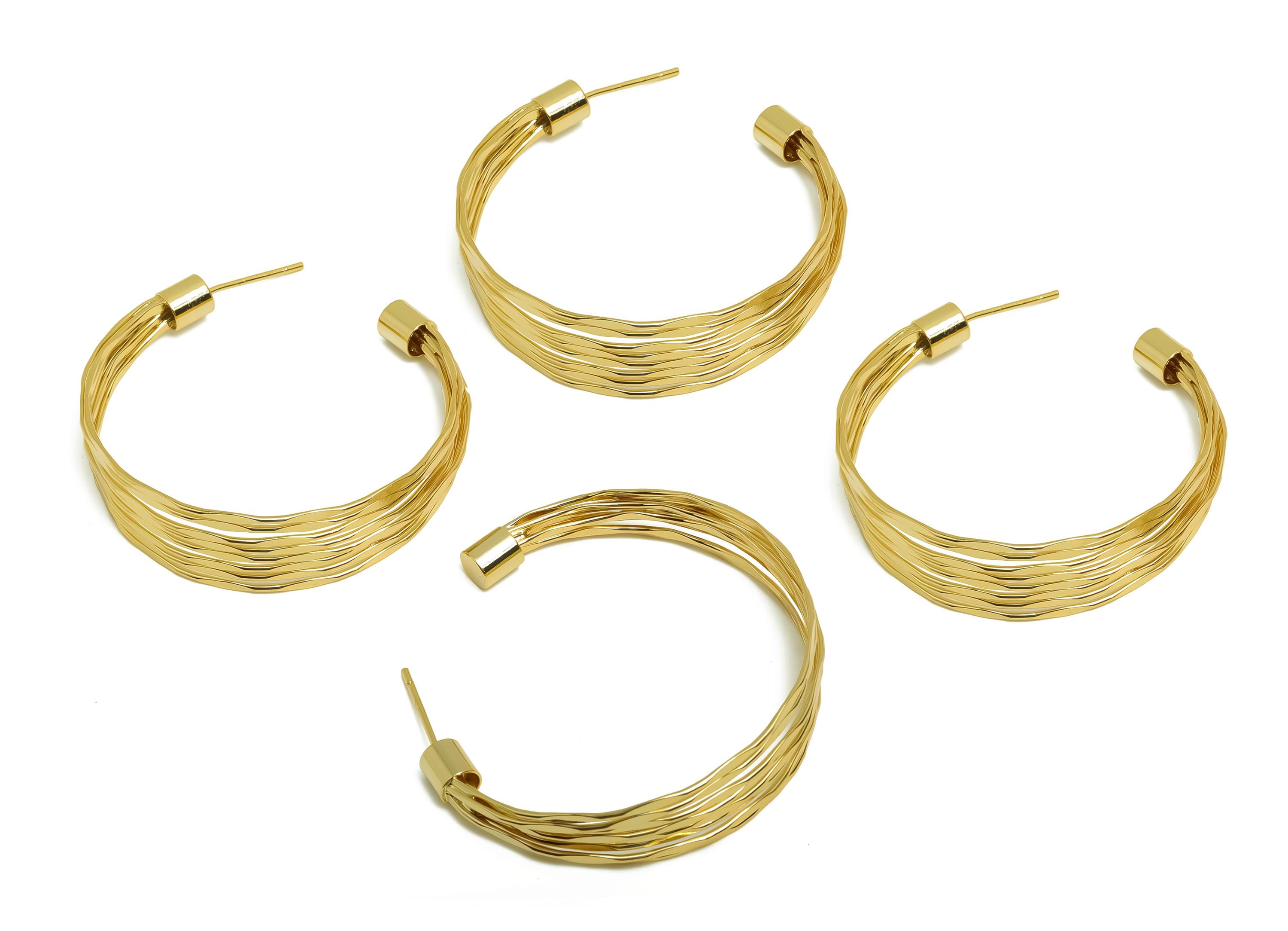 Brass Hoop Earring Stud - Open Hoop Hammered Earring Post - Gold Jewelry - For Her - 18K Real Gold Plating - 39.8x35.96x0.73mm - RGP8684 - DOMEDBAZAAR