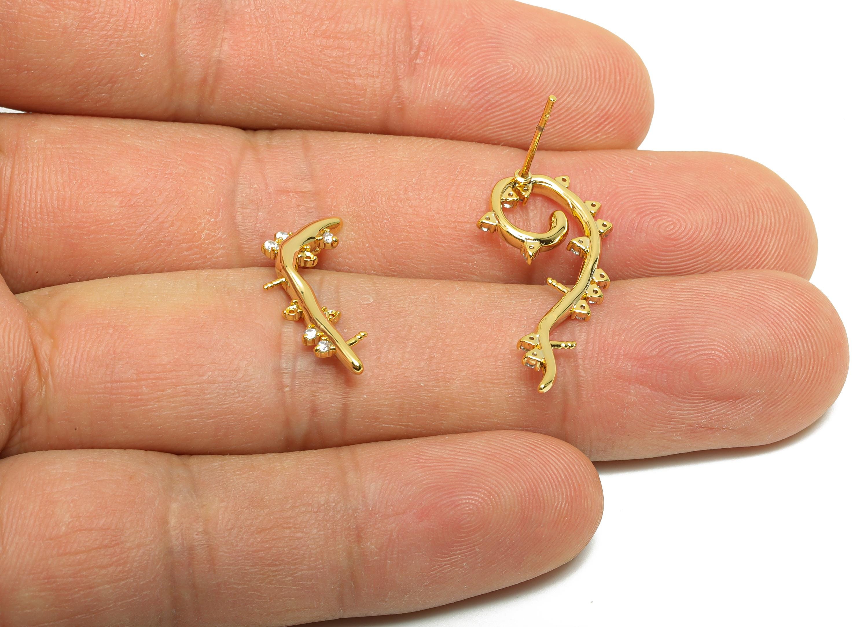 Brass Lug Setting Earring - CZ Curved Bar Earring Setting for Girls - Gold Daily Wear Ear - 18K Real Gold Plated - 26.23x12.9x2.34mm-RGP8525 - DOMEDBAZAAR