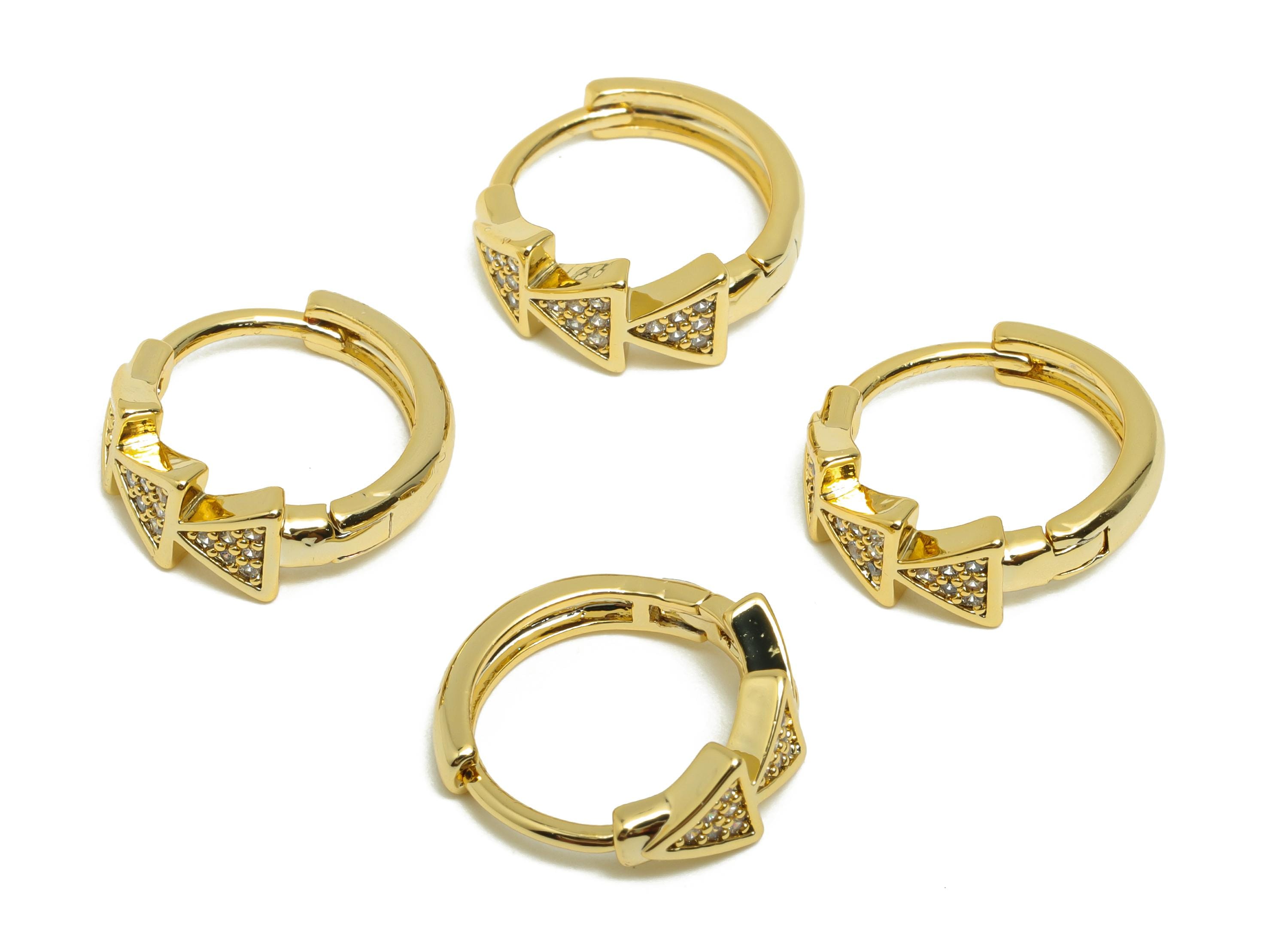 Brass Triangle Hoop Earring - Gold Huggie Earring for Girls - Zircon Daily Wear Earring - 18K Real Gold Plated - 15.4x14.3x5.8mm - RGP8526 - DOMEDBAZAAR