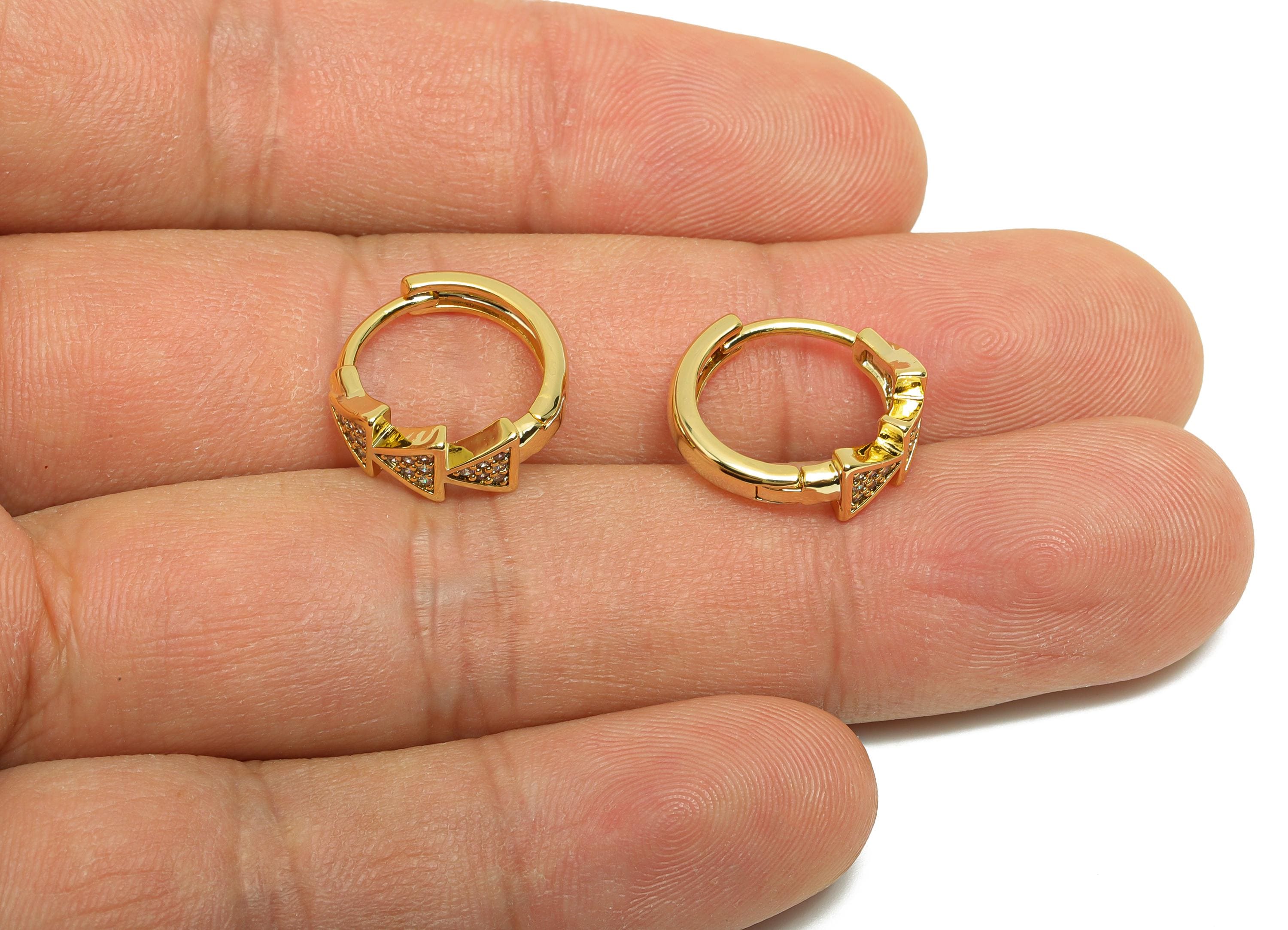Brass Triangle Hoop Earring - Gold Huggie Earring for Girls - Zircon Daily Wear Earring - 18K Real Gold Plated - 15.4x14.3x5.8mm - RGP8526 - DOMEDBAZAAR