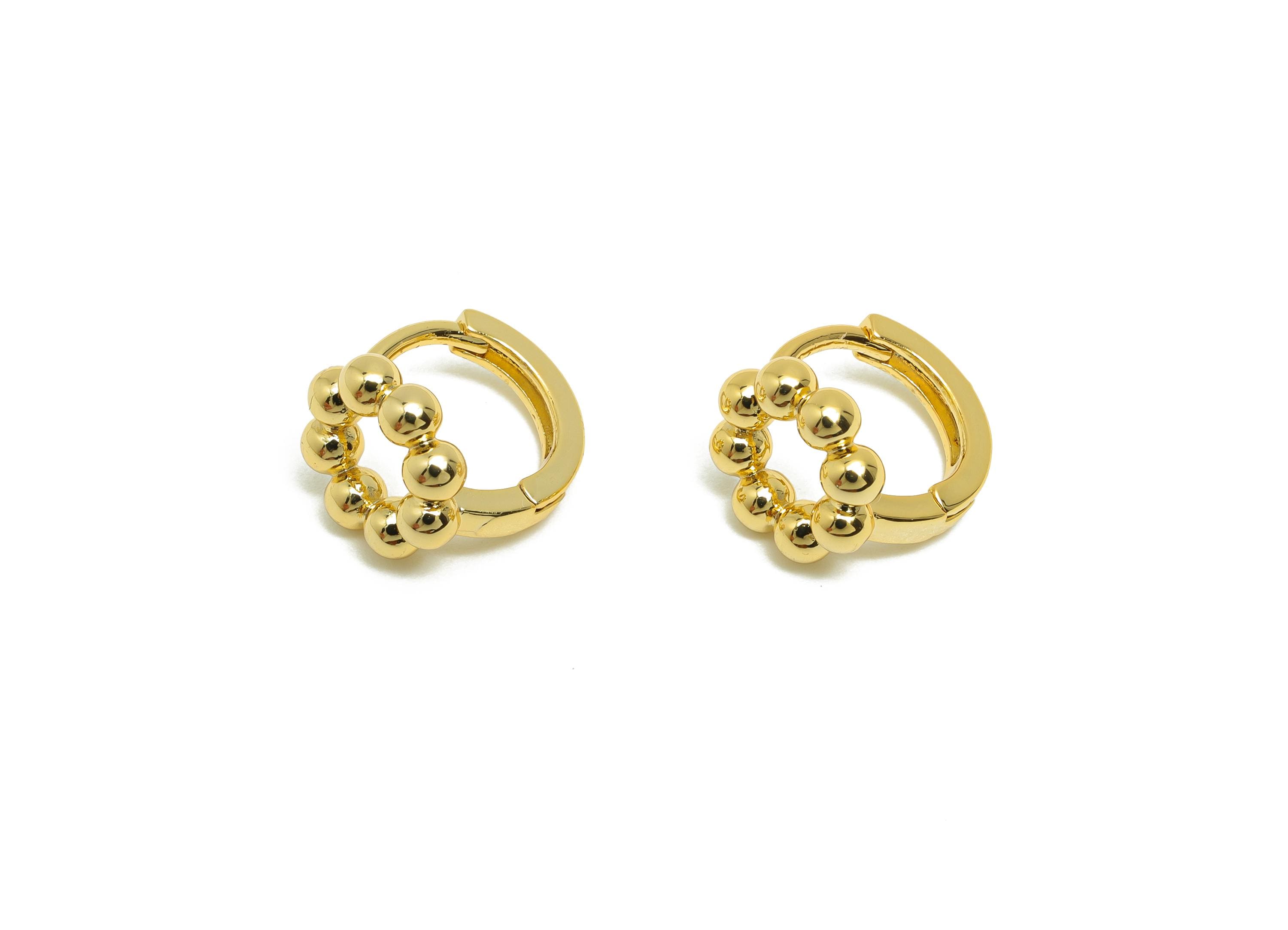 Brass Beads Hoop Ear - Gold Round Ball Huggie Earring for Girls - Daily Wear Earring - 18K Real Gold Plated - 12.04x10.9x2.13mm - RGP8527 - DOMEDBAZAAR