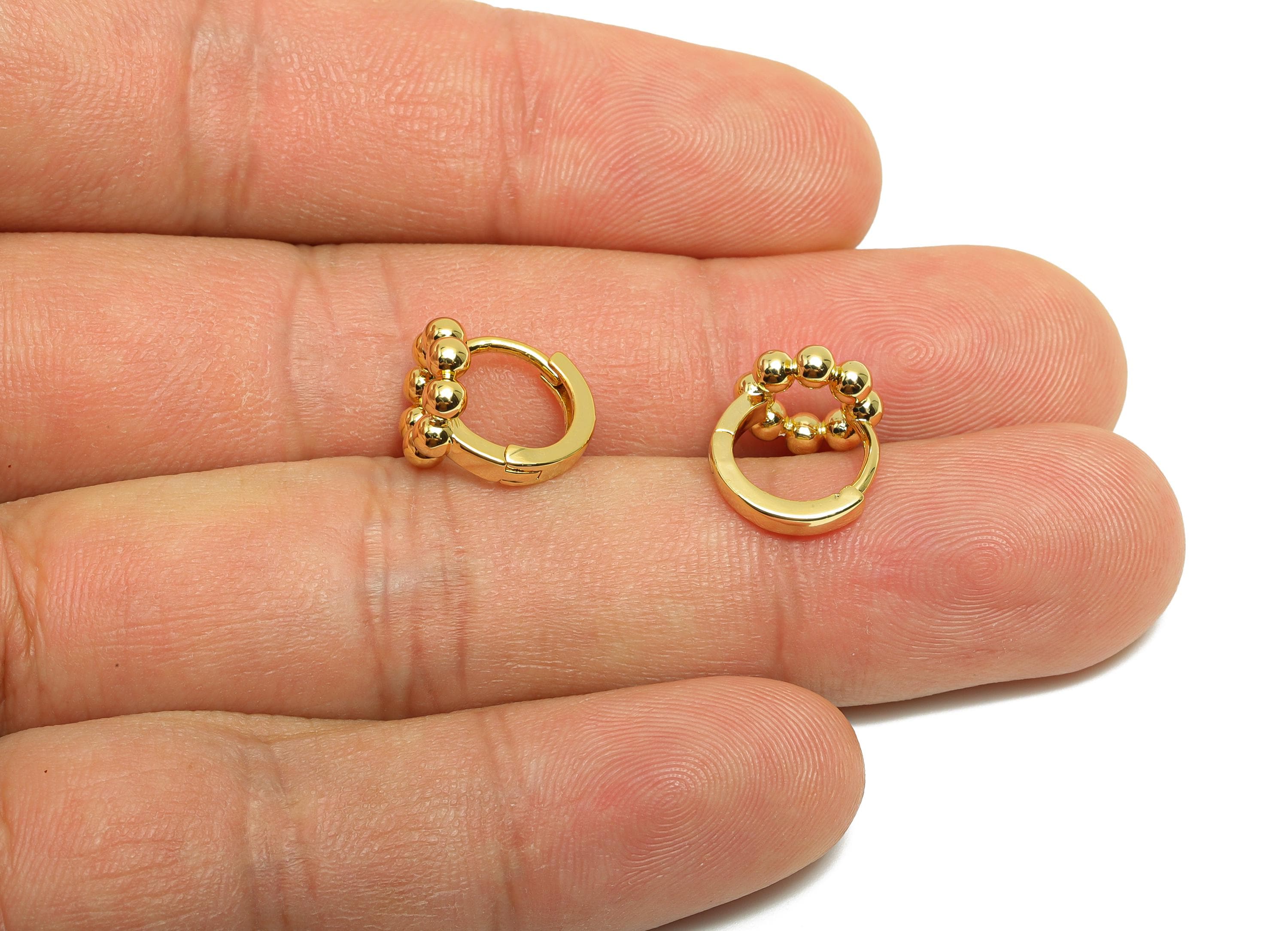 Brass Beads Hoop Ear - Gold Round Ball Huggie Earring for Girls - Daily Wear Earring - 18K Real Gold Plated - 12.04x10.9x2.13mm - RGP8527 - DOMEDBAZAAR