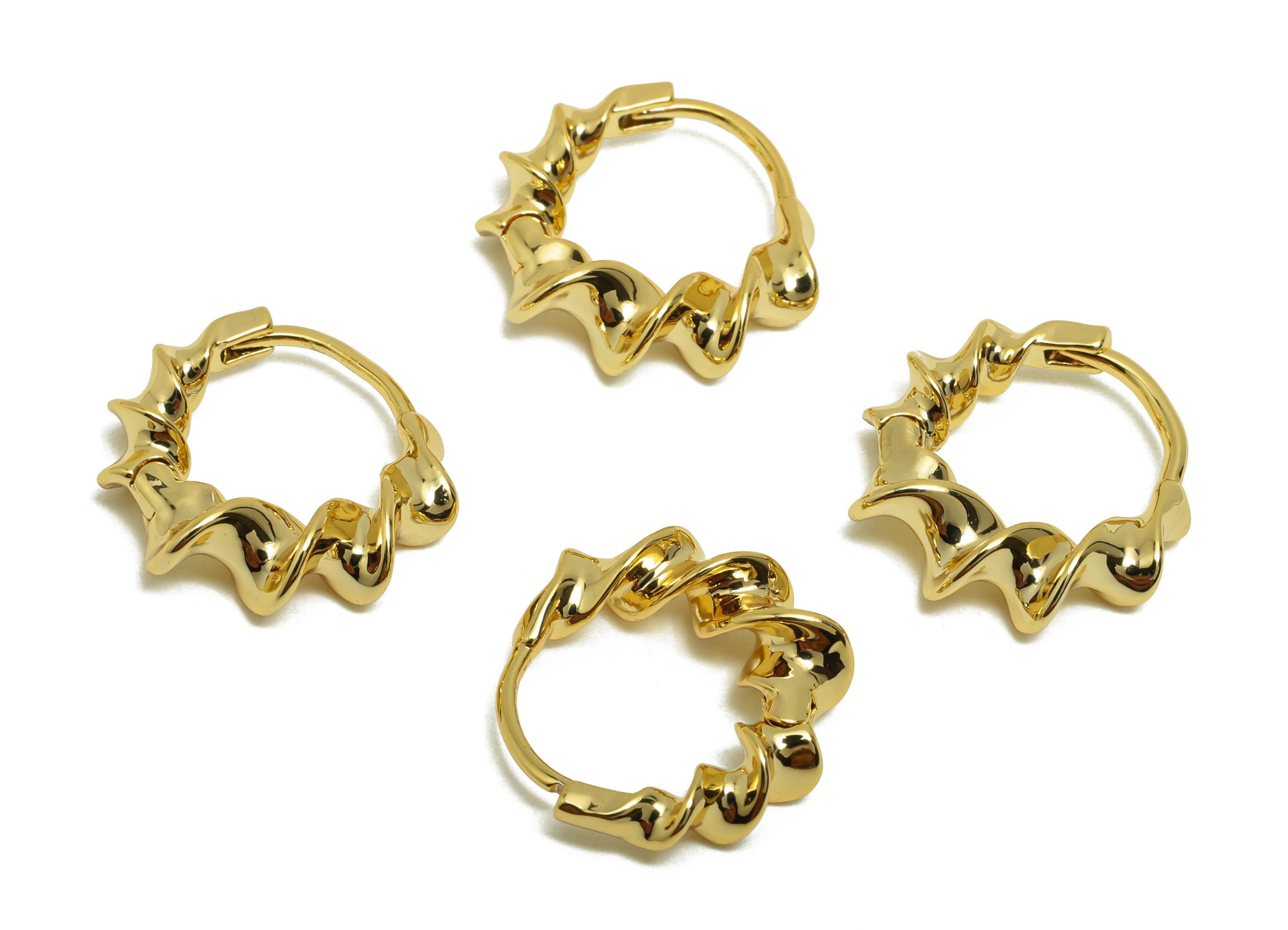 Brass Twisted Hoop Ear - Gold Huggie Earring for Girl's - Wave Circle Daily Wear Earring - 18K Real Gold Plated - 14.7x14.6x4.7mm - RGP8529 - DOMEDBAZAAR