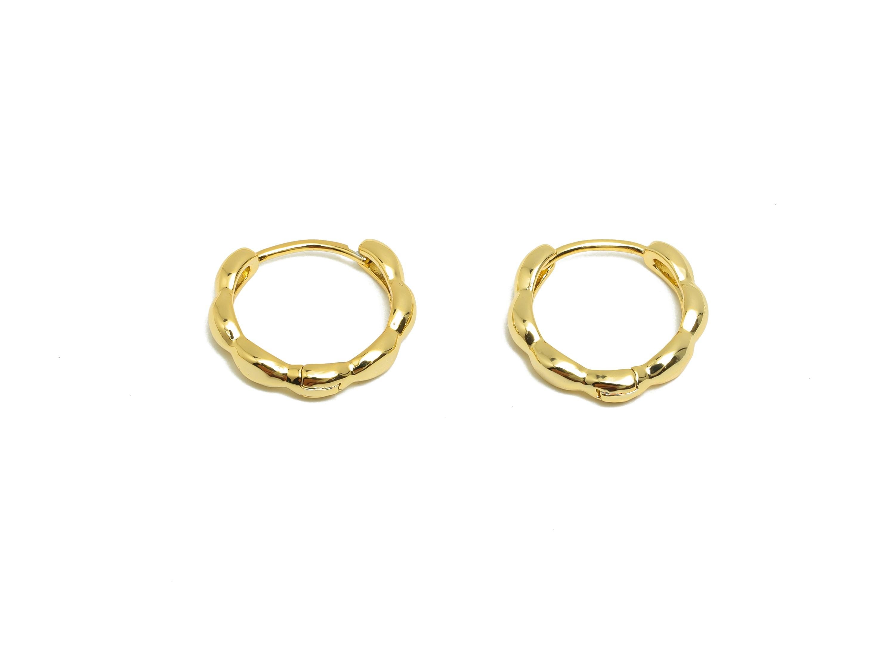 Brass Flower Hoop Earring - Gold Huggie Earring for Girls - Circle Daily Wear Earring - 18K Real Gold Plating - 13.9x13.3x2.67mm - RGP8530 - DOMEDBAZAAR