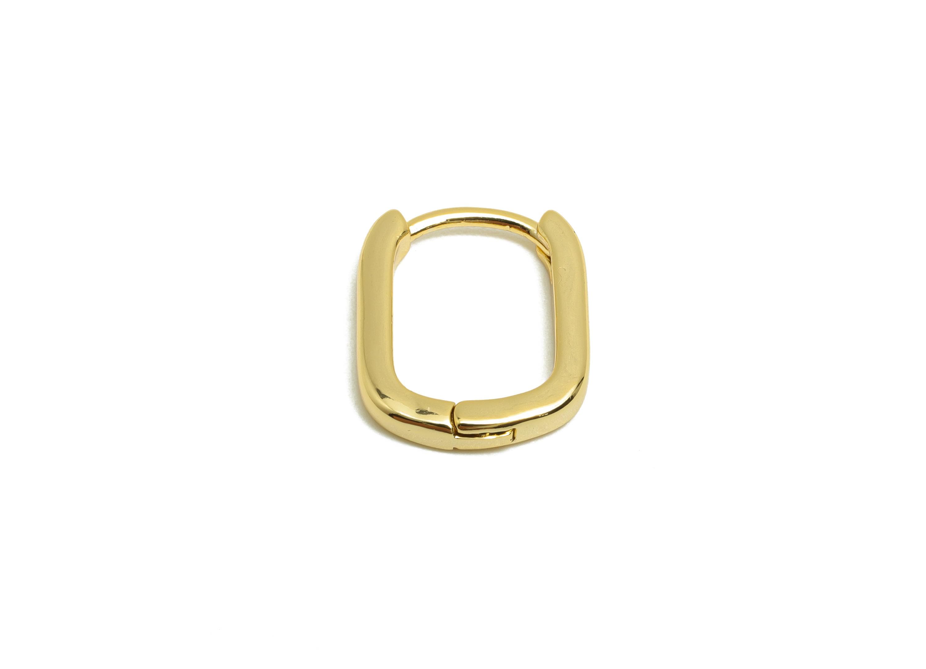 Brass Rectangle Hoop Earring - Gold Huggie Earring for Girls - Mini Daily Wear Earring - 18K Real Gold Plated - 13.8x11.8x2.4mm - RGP8531 - DOMEDBAZAAR