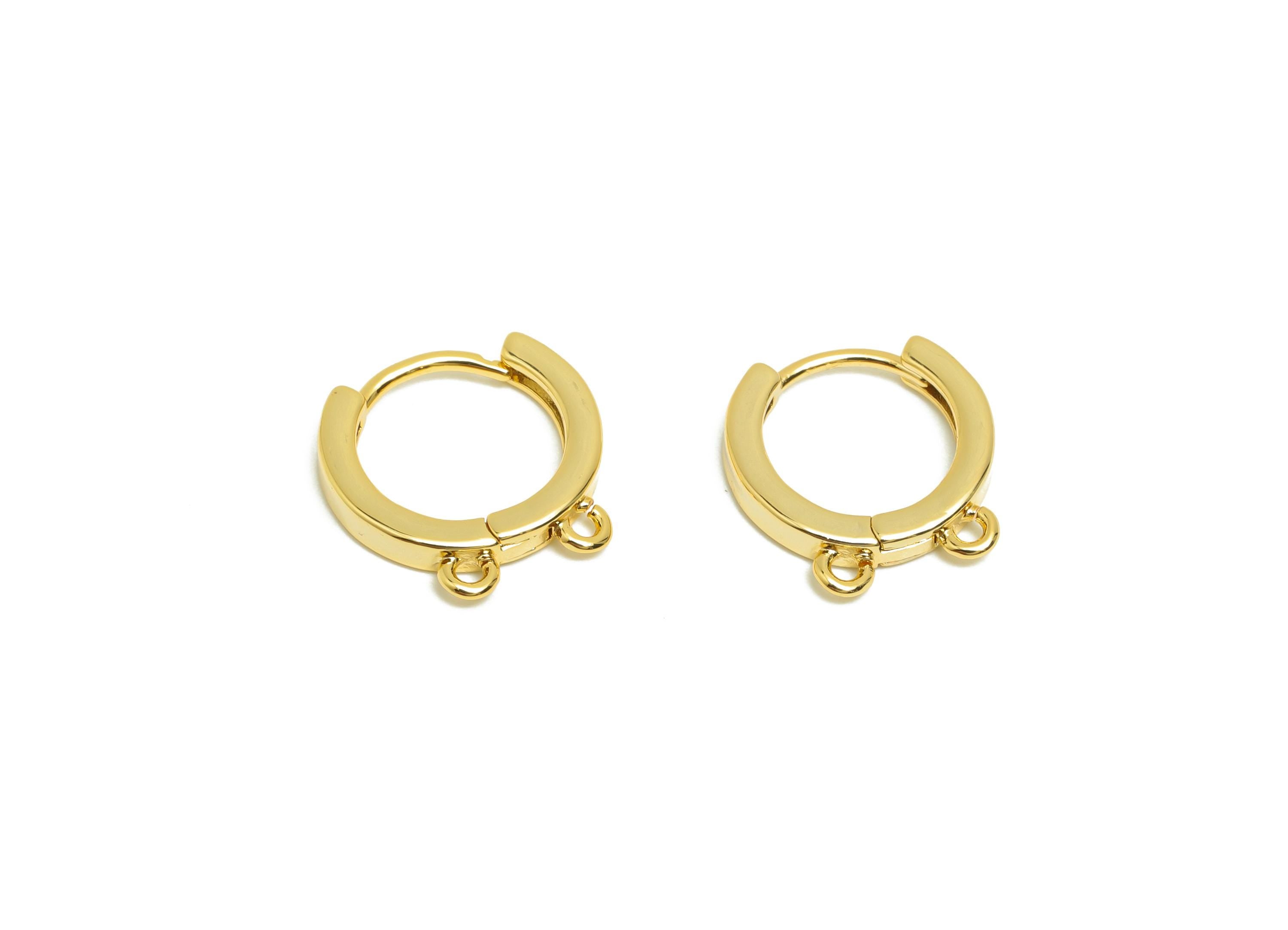 Brass Hoop Earring - Gold Huggie Earring for Girls - Circle Daily Wear Earring with 2 Loop - 18K Real Gold Plating - 14x13.5x2.34mm- RGP8534 - DOMEDBAZAAR