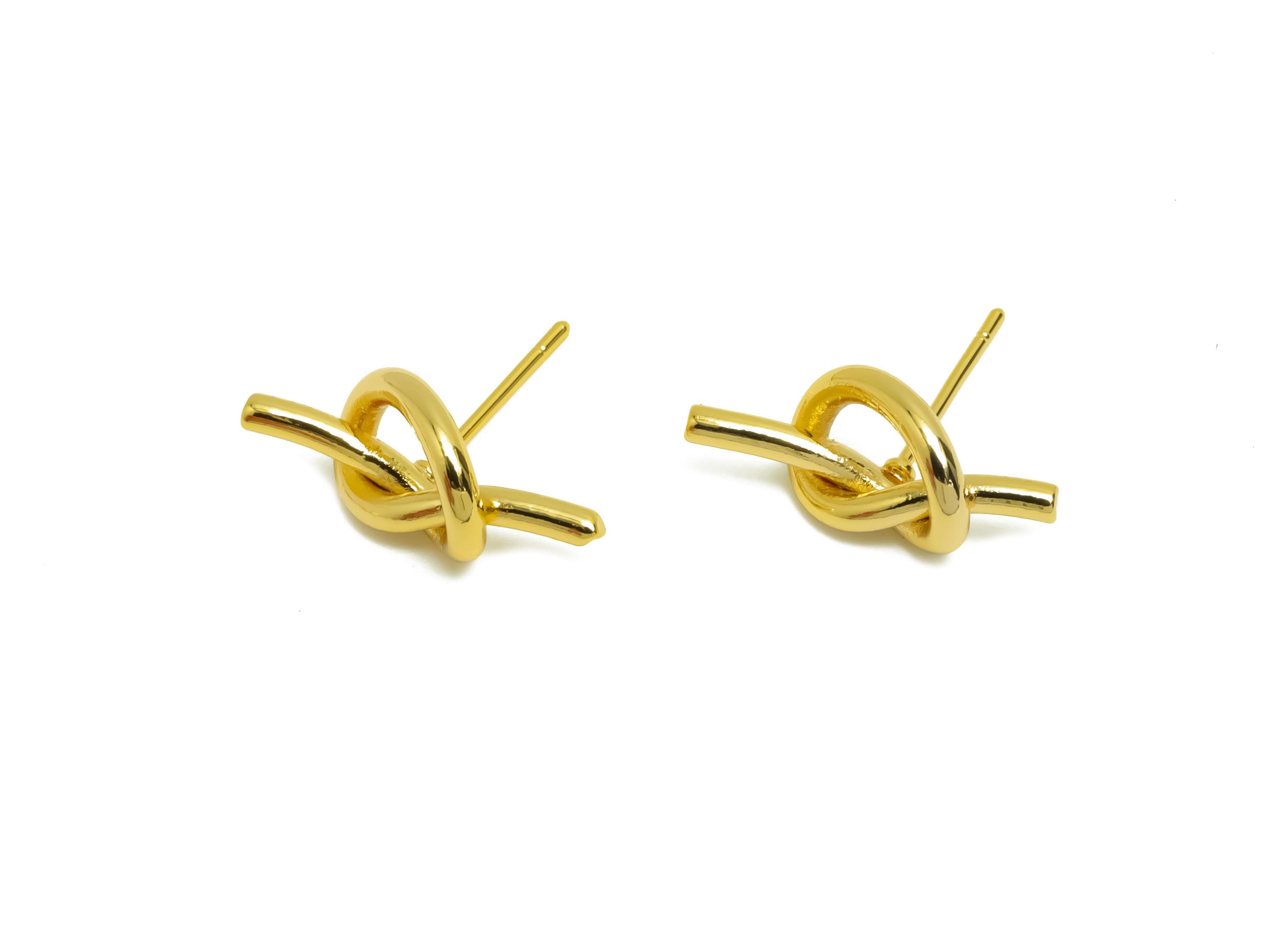Brass Knot Earring Stud - Brass Twine Wire Earring Post - Gold Jewelry - Gift For Her - 18K Real Gold Plating -18.01x8.17x2.25mm - RGP8679 - DOMEDBAZAAR