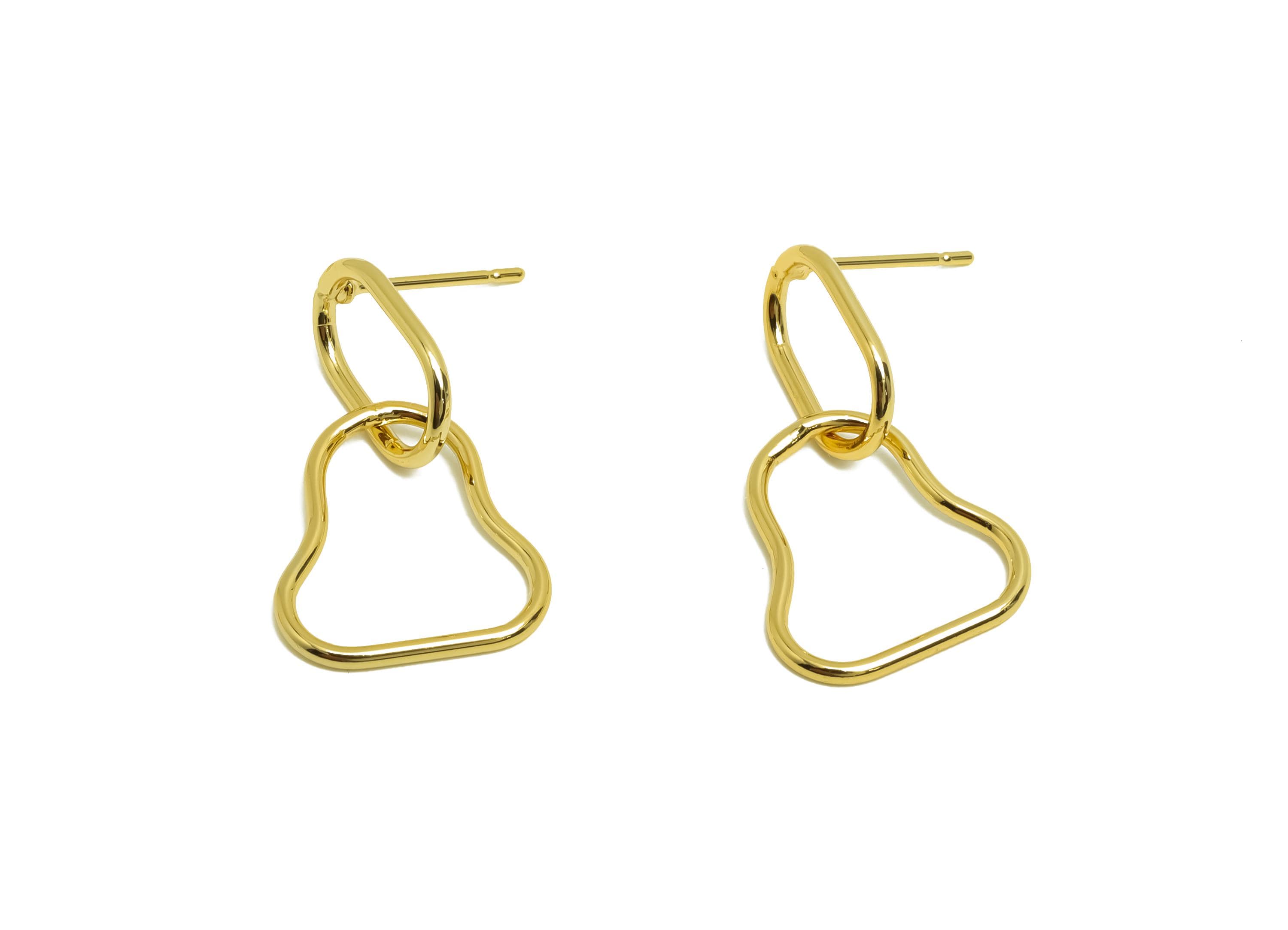 Brass Heart Earring Stud - Brass Dangle Heart Earring Post - Gold Jewelry - Gift For Her - 18K Real Gold Plating - 25.4x8.22x1mm - RGP8691 - DOMEDBAZAAR