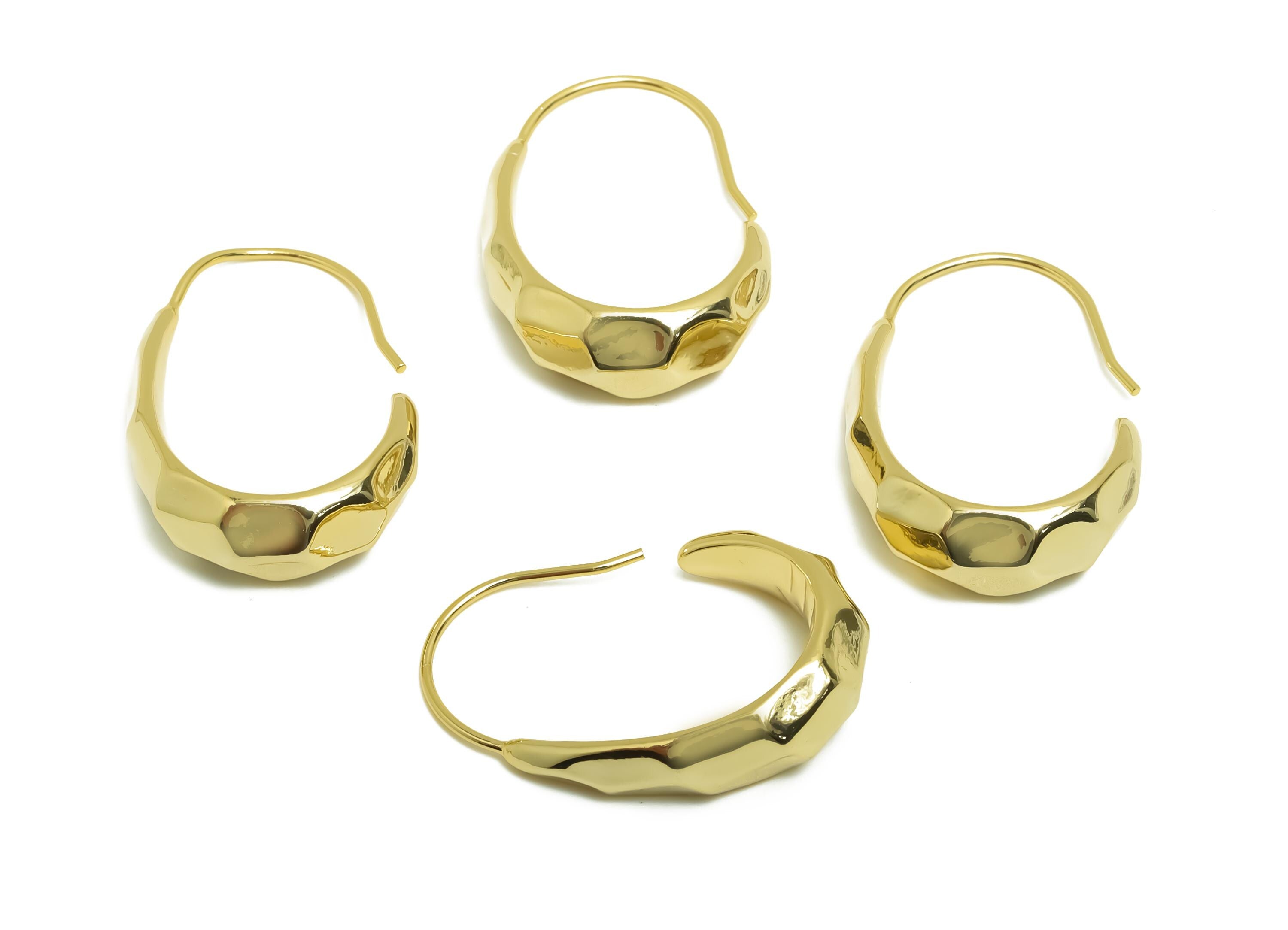 Brass Hoop Earring - Brass Faceted Hoop Wire Earring - Earring Hook - Gold Jewelry - For Her - 18K Real Gold Plating - 32x20x4mm - RGP8675 - DOMEDBAZAAR