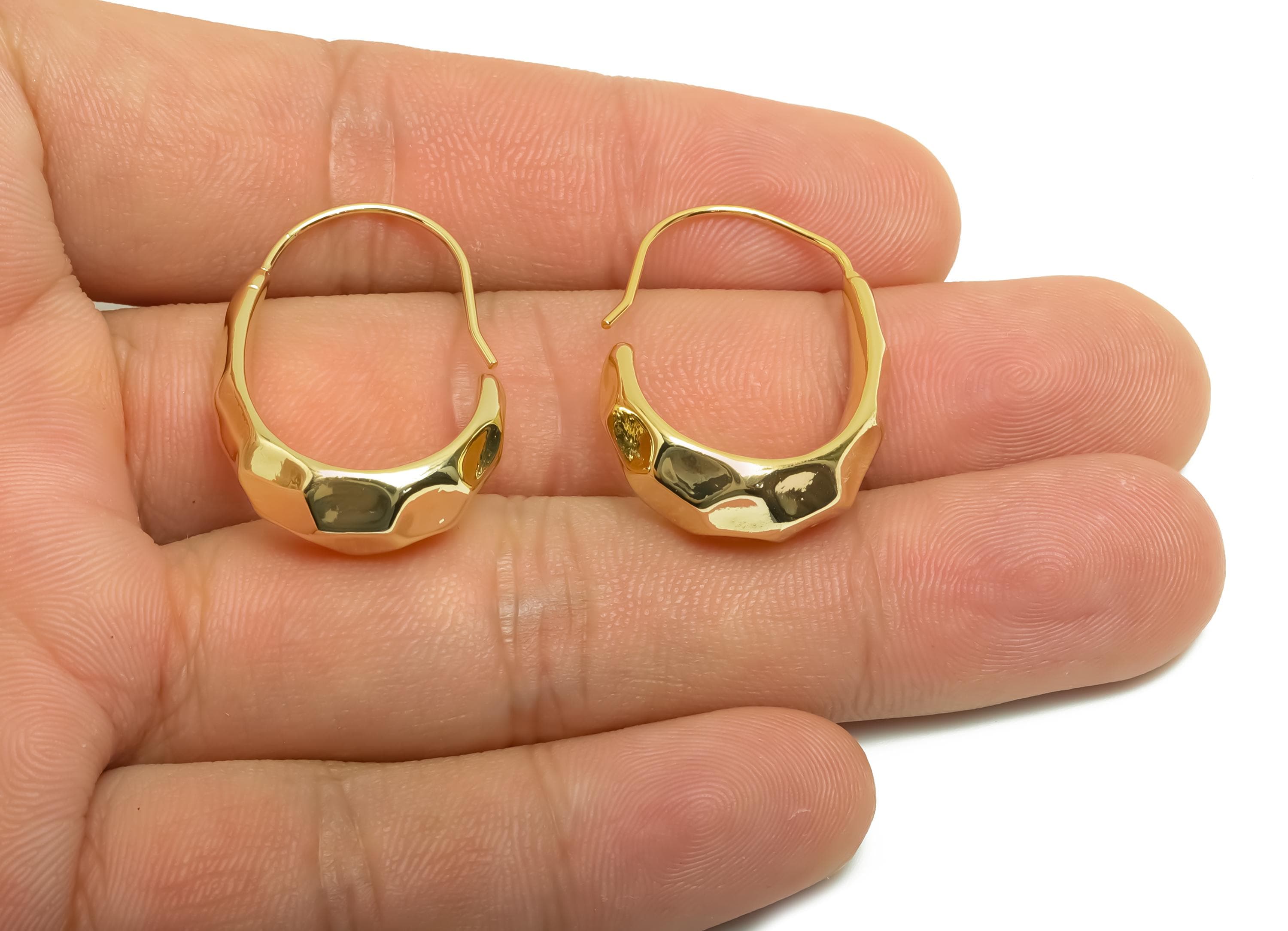 Brass Hoop Earring - Brass Faceted Hoop Wire Earring - Earring Hook - Gold Jewelry - For Her - 18K Real Gold Plating - 32x20x4mm - RGP8675 - DOMEDBAZAAR