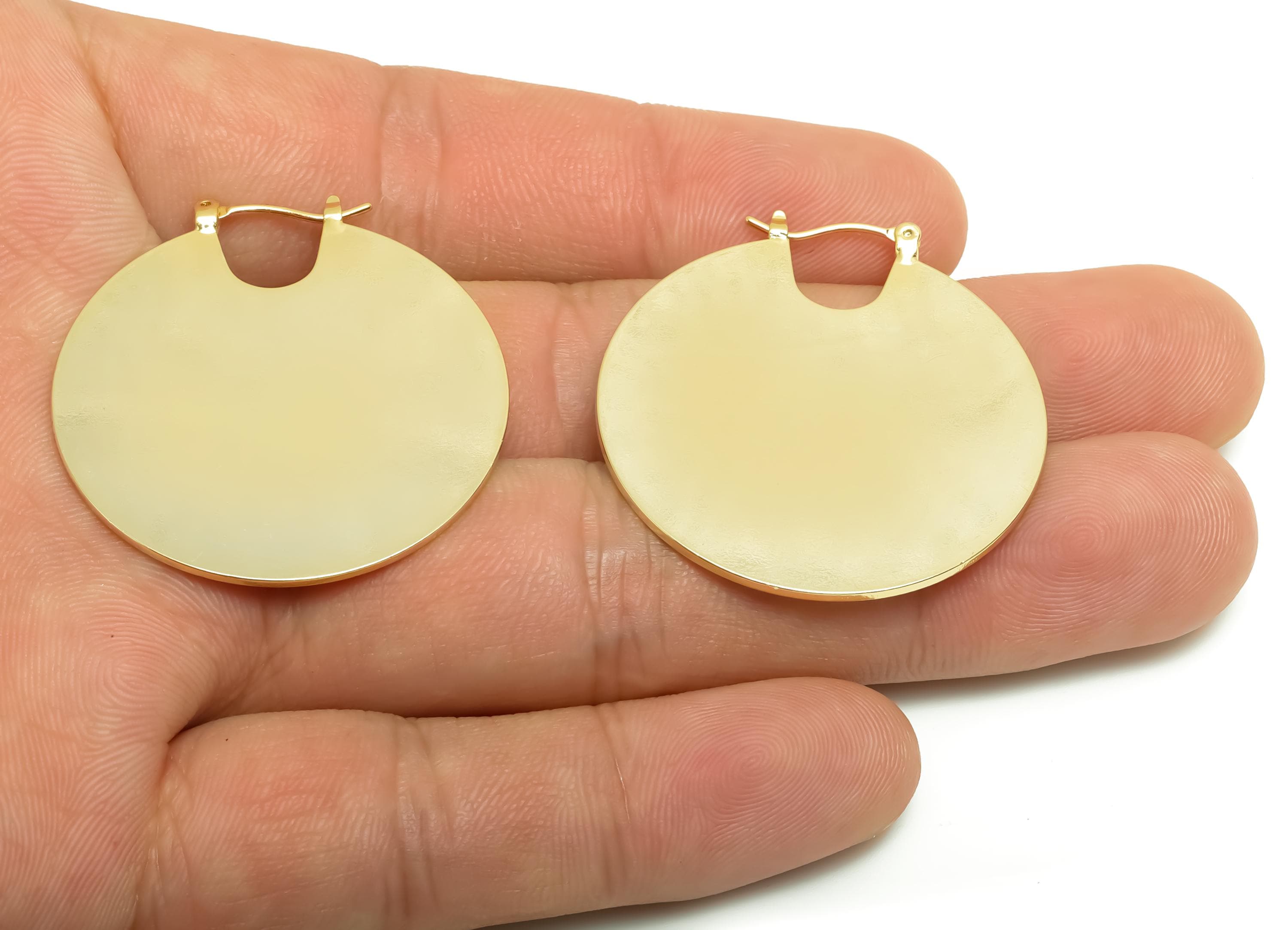 Brass Round Hoop Earring - Brass Hinged Back Earring - Gold Jewelry - Geometry Hinged Back - 18K Real Gold Plating - 35x37.4x1mm - RGP8680 - DOMEDBAZAAR
