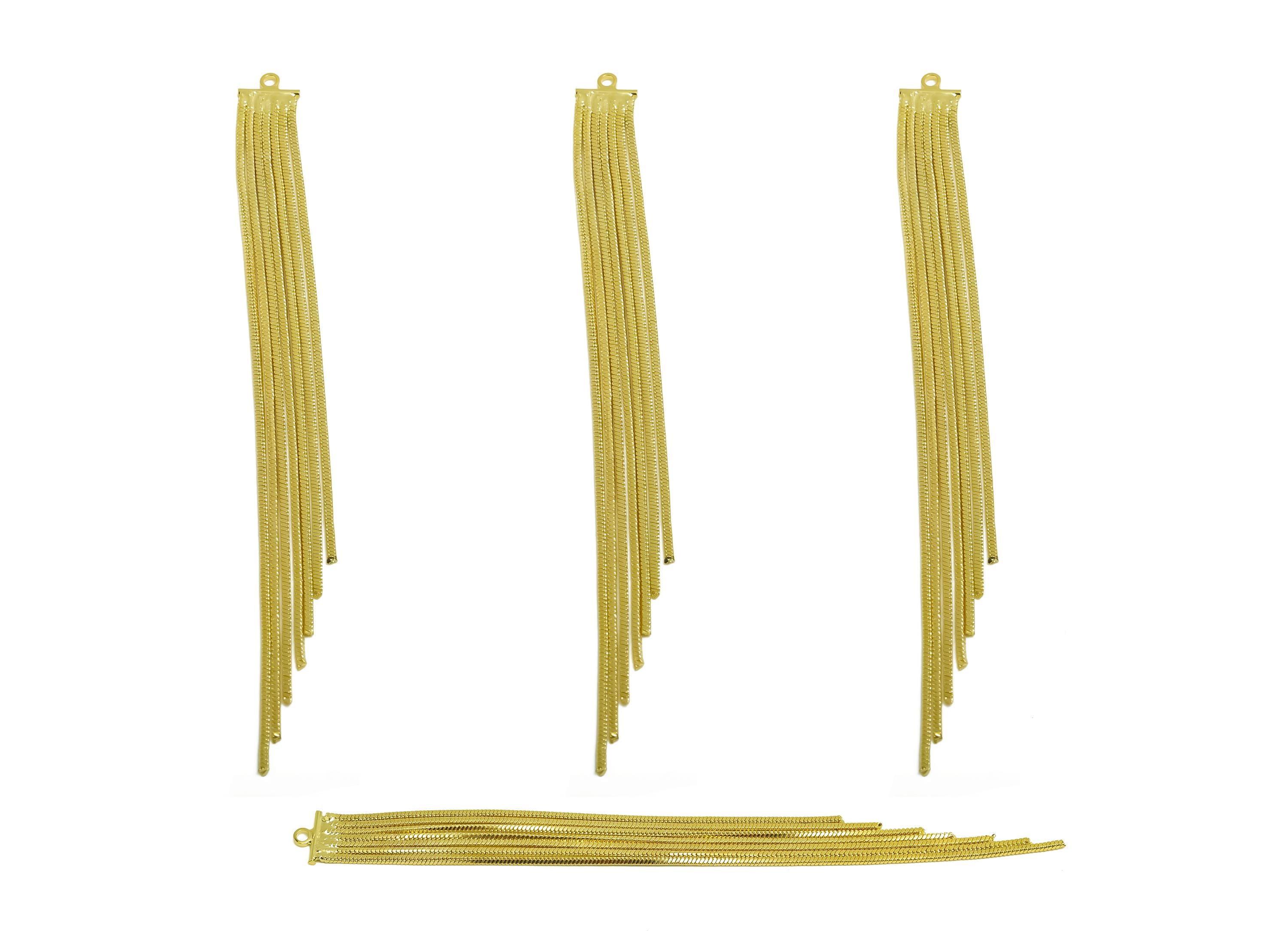 Brass Tassel Earring Charm - Brass Tassel Chain Earring Charm - Brass Snake Chain Earring Charm - 18K Real Gold Plated - 105x7x1mm - RGP8674 - DOMEDBAZAAR