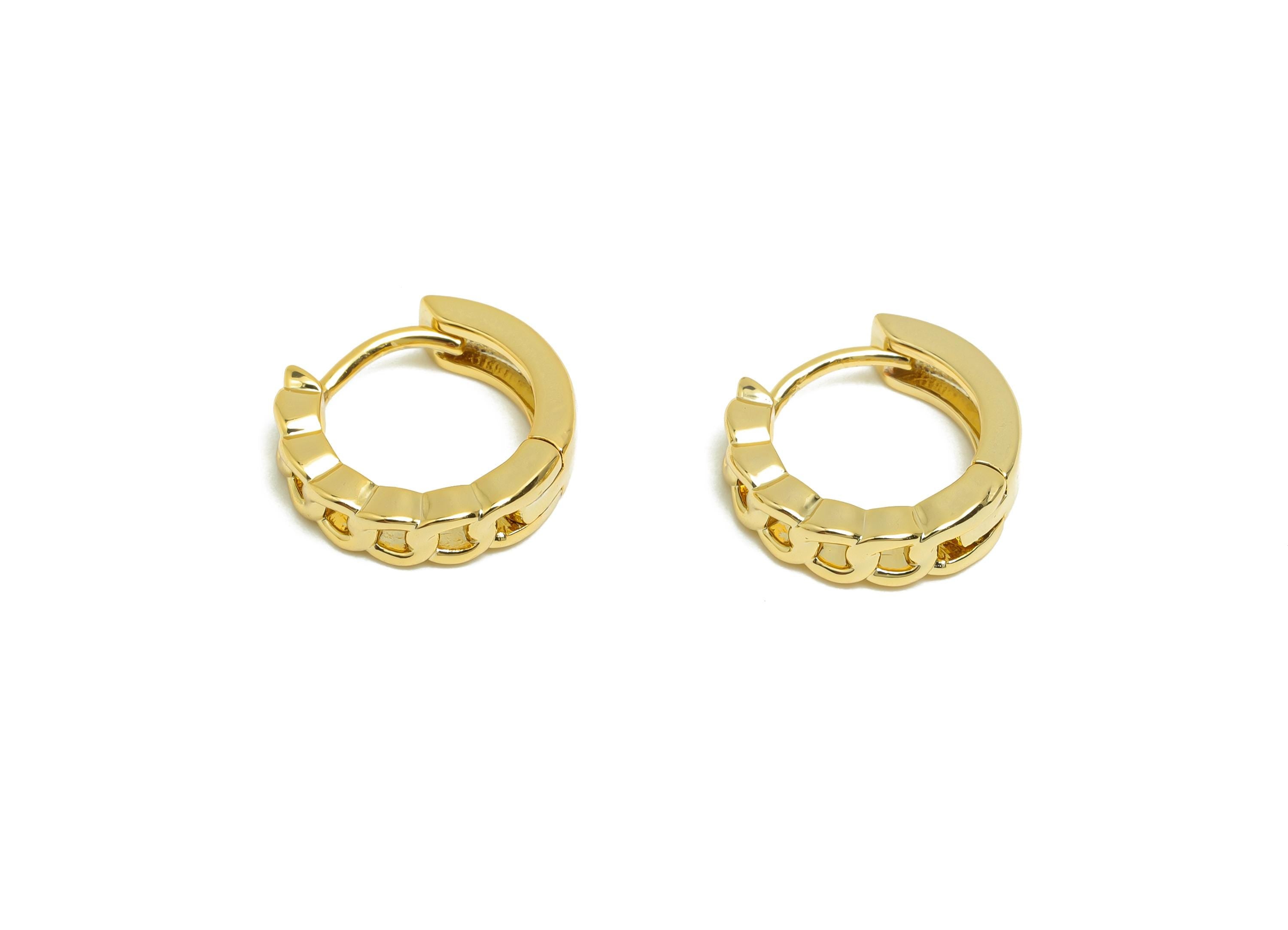 Brass Chain Hoop Earring - Gold Huggie Earring for Women - Daily Wear Hoop Earring Clasp - 18K Real Gold Plating - 13.6x12.4x3.4mm - RGP8543 - DOMEDBAZAAR