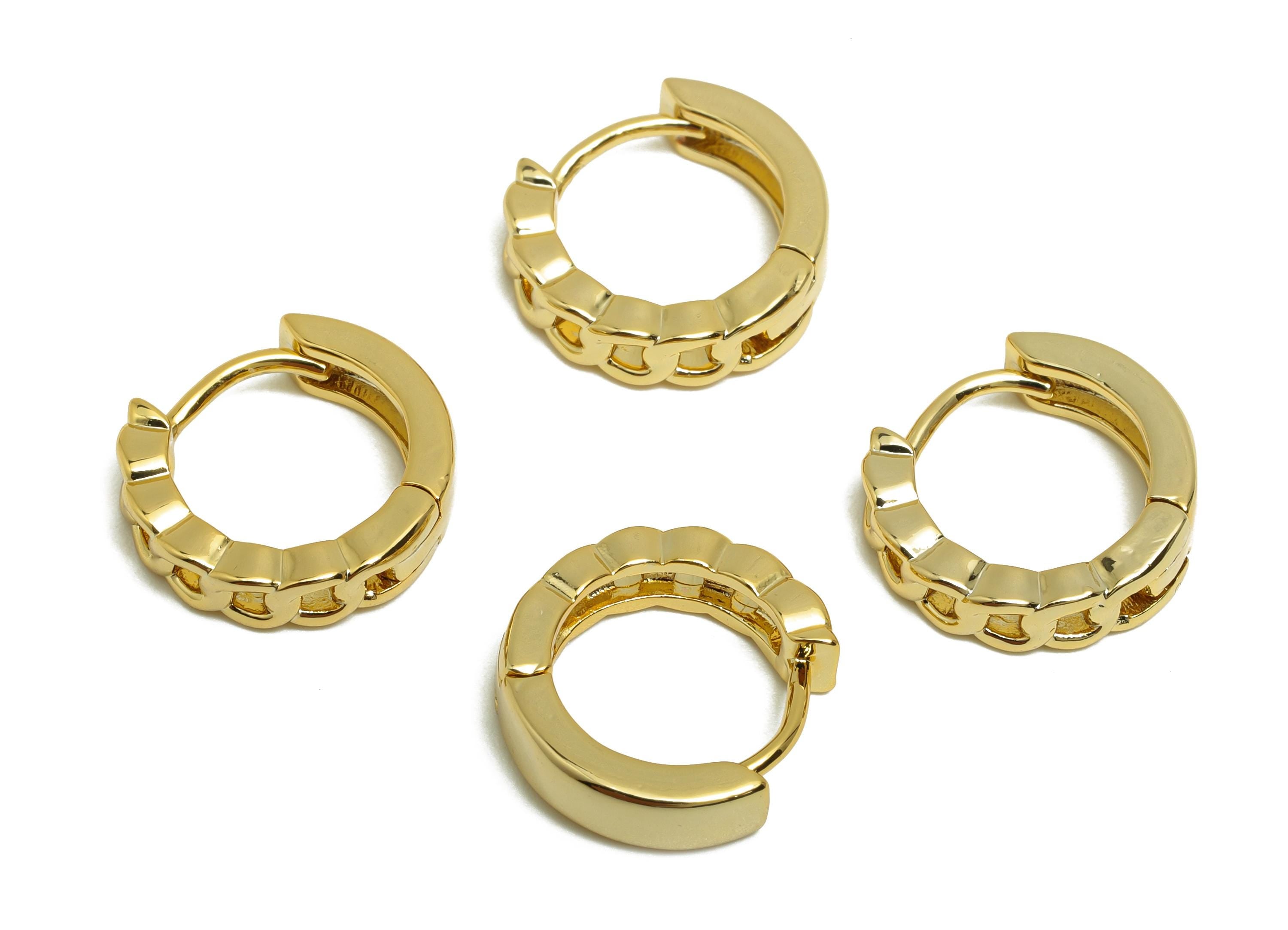 Brass Chain Hoop Earring - Gold Huggie Earring for Women - Daily Wear Hoop Earring Clasp - 18K Real Gold Plating - 13.6x12.4x3.4mm - RGP8543 - DOMEDBAZAAR