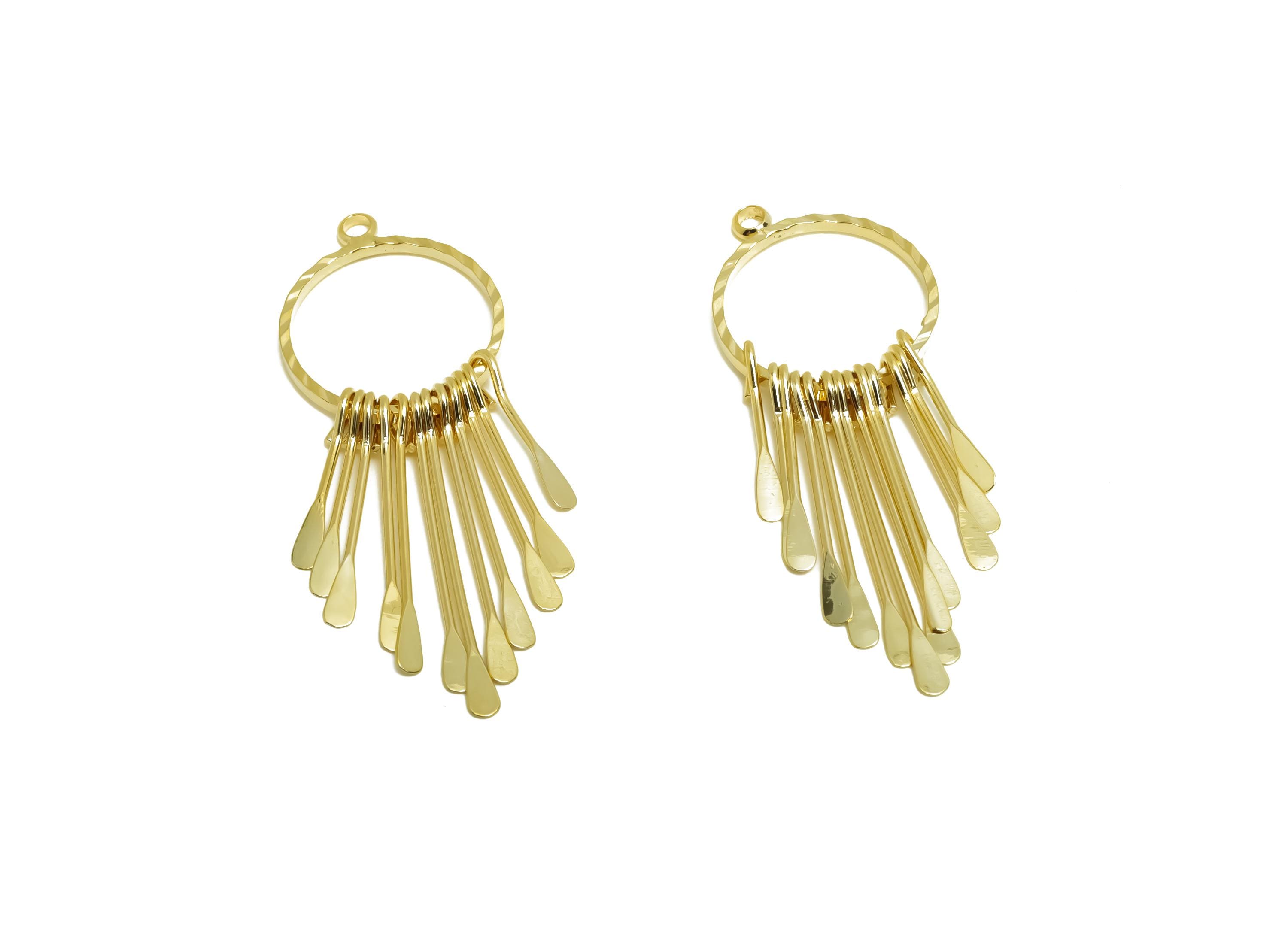 Brass Tassel Earring Charm - Brass Tassel Hammered Earring Charm - Brass Textured Earring Charm - 18K Real Gold Plated - 43x15x1mm - RGP8685 - DOMEDBAZAAR