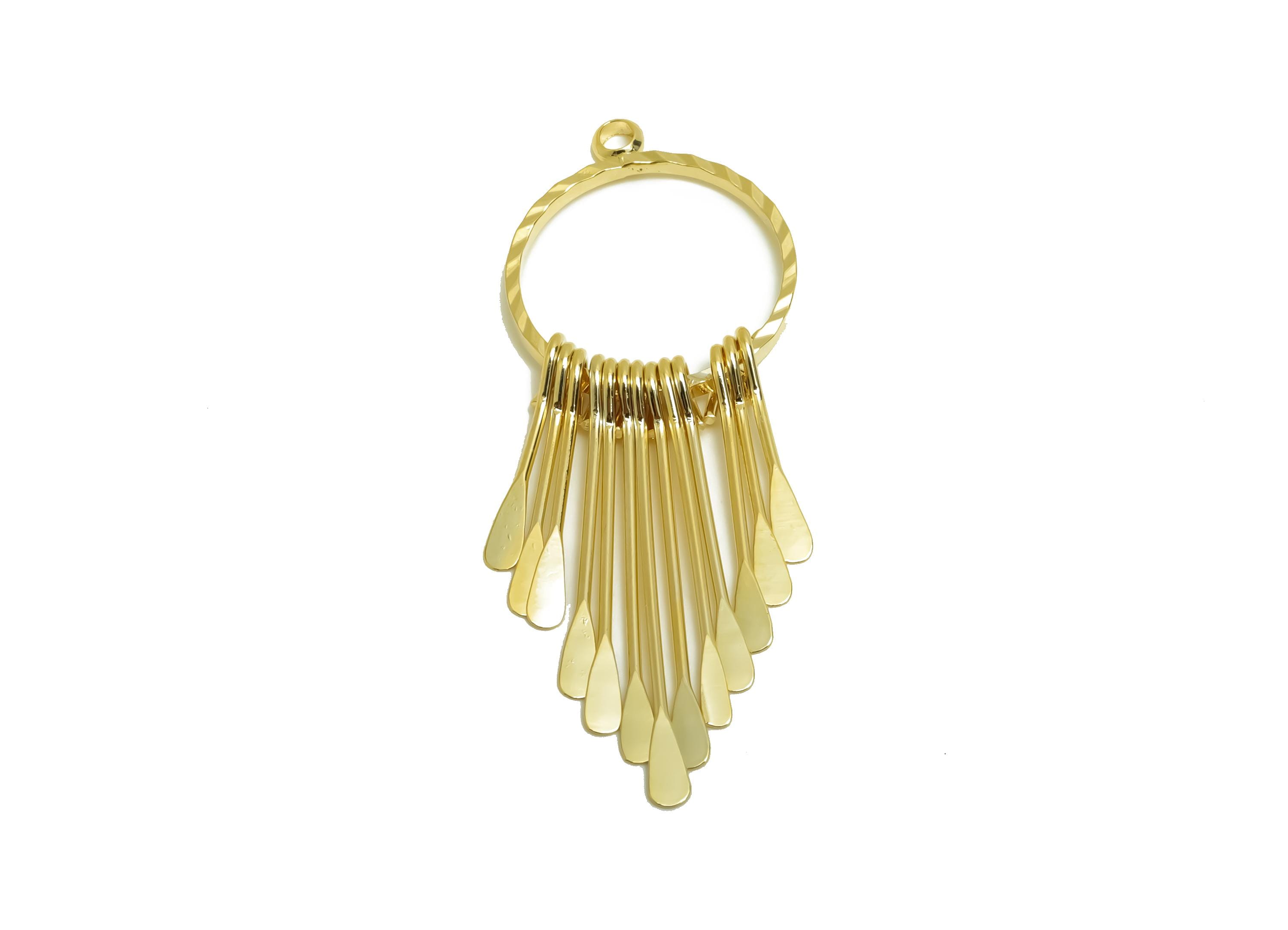 Brass Tassel Earring Charm - Brass Tassel Hammered Earring Charm - Brass Textured Earring Charm - 18K Real Gold Plated - 43x15x1mm - RGP8685 - DOMEDBAZAAR