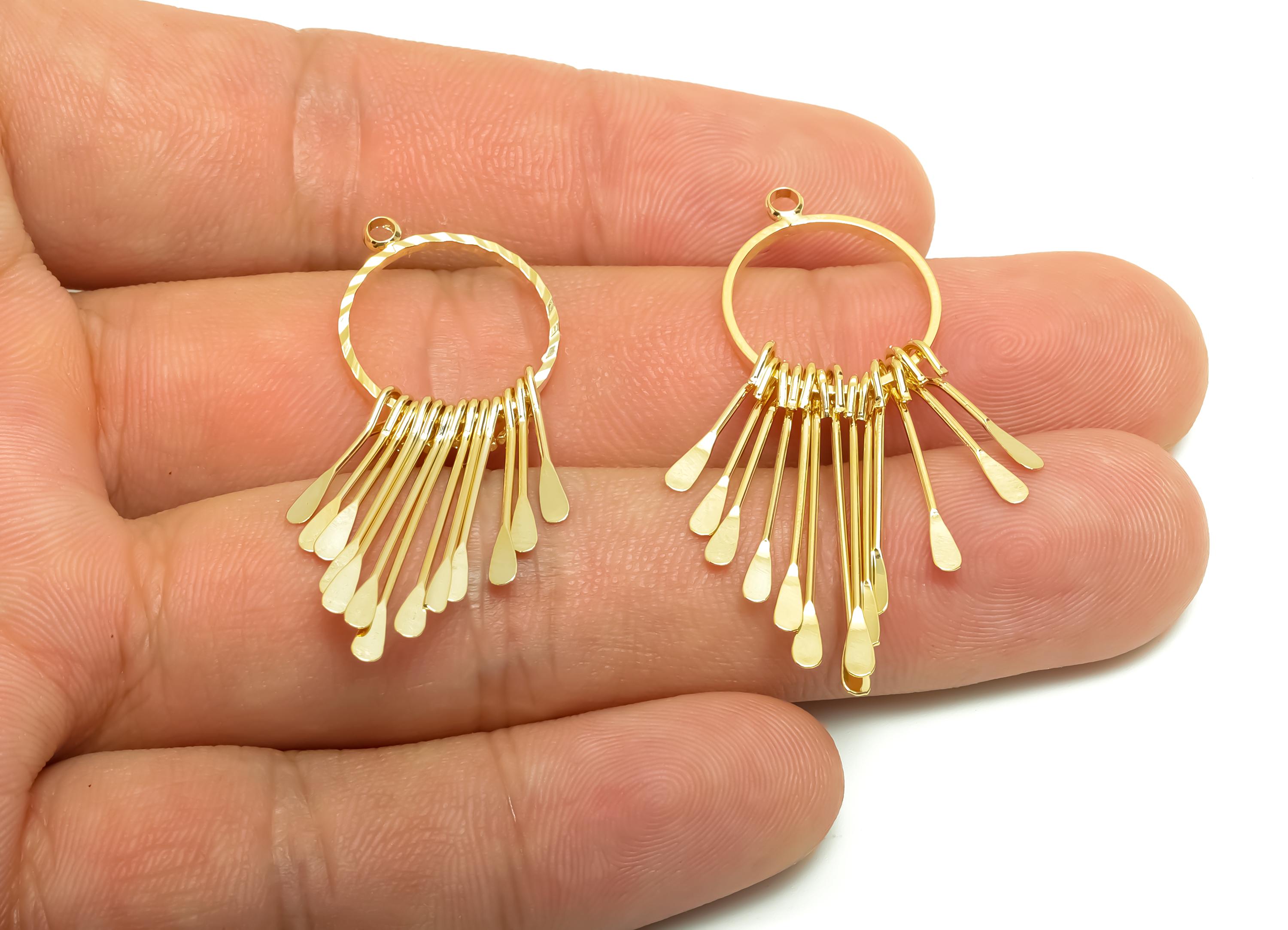 Brass Tassel Earring Charm - Brass Tassel Hammered Earring Charm - Brass Textured Earring Charm - 18K Real Gold Plated - 43x15x1mm - RGP8685 - DOMEDBAZAAR
