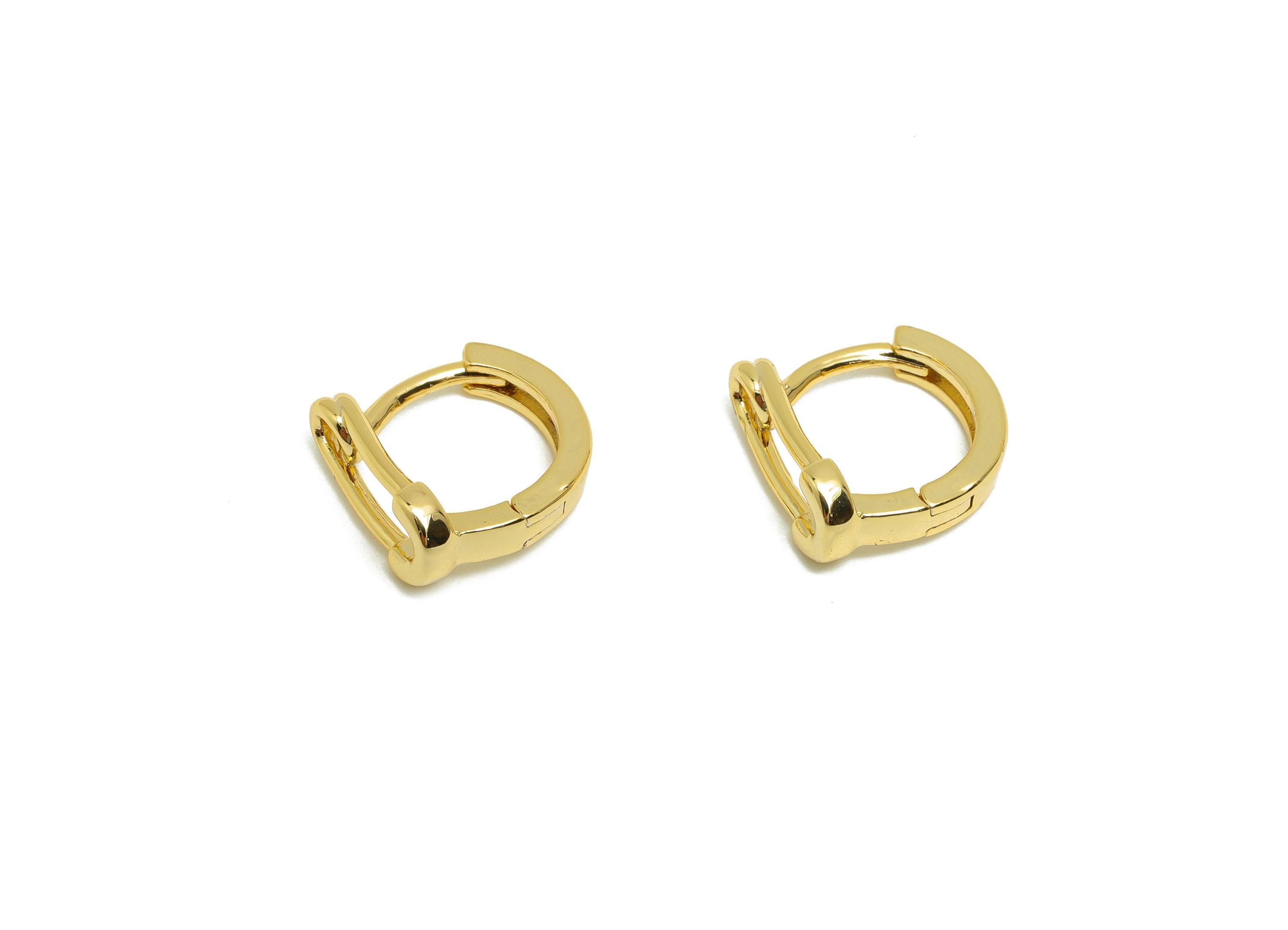 Brass Safety Pin Hoop Earring - Gold Huggie Earring for Girl's - Circle Daily Wear Ear - 18K Real Gold Plated - 11.3x10.6x4.94mm - RGP8544 - DOMEDBAZAAR