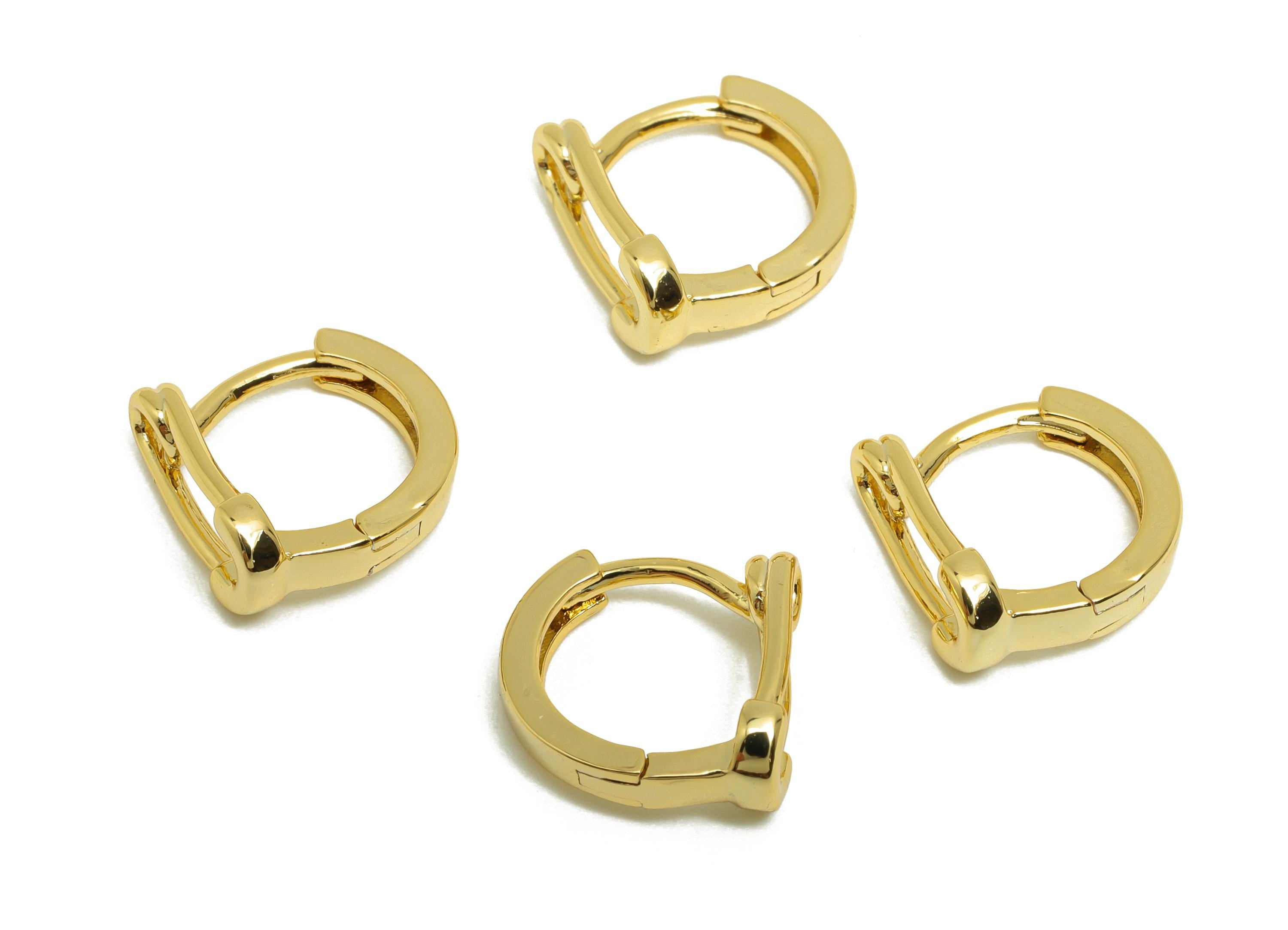 Brass Safety Pin Hoop Earring - Gold Huggie Earring for Girl's - Circle Daily Wear Ear - 18K Real Gold Plated - 11.3x10.6x4.94mm - RGP8544 - DOMEDBAZAAR