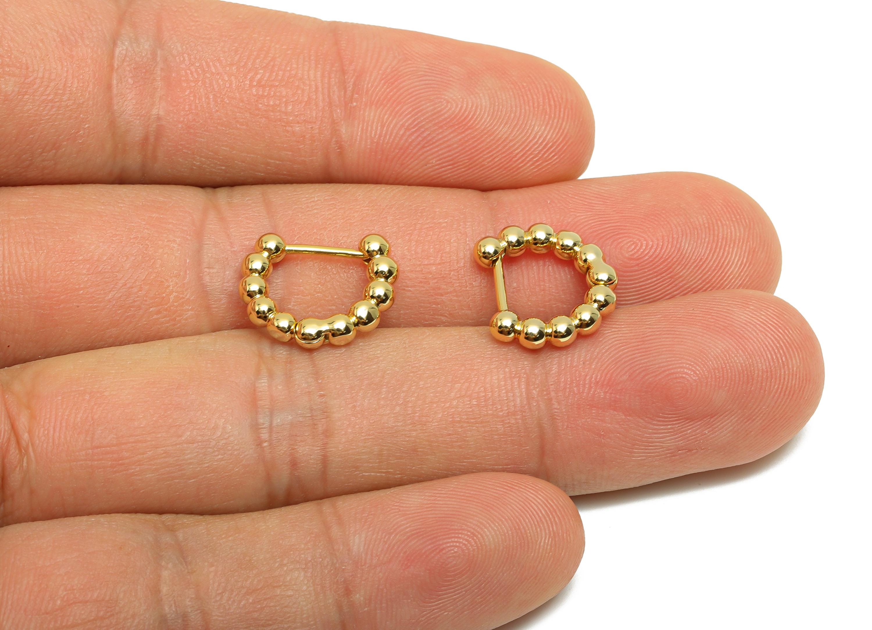 Brass Beads Hoop Ear - Gold Ball Huggie Earring for Girl's - Circle Daily Wear Earring - 18K Real Gold Plated - 14.3x12.6x2.82mm - RGP8545 - DOMEDBAZAAR