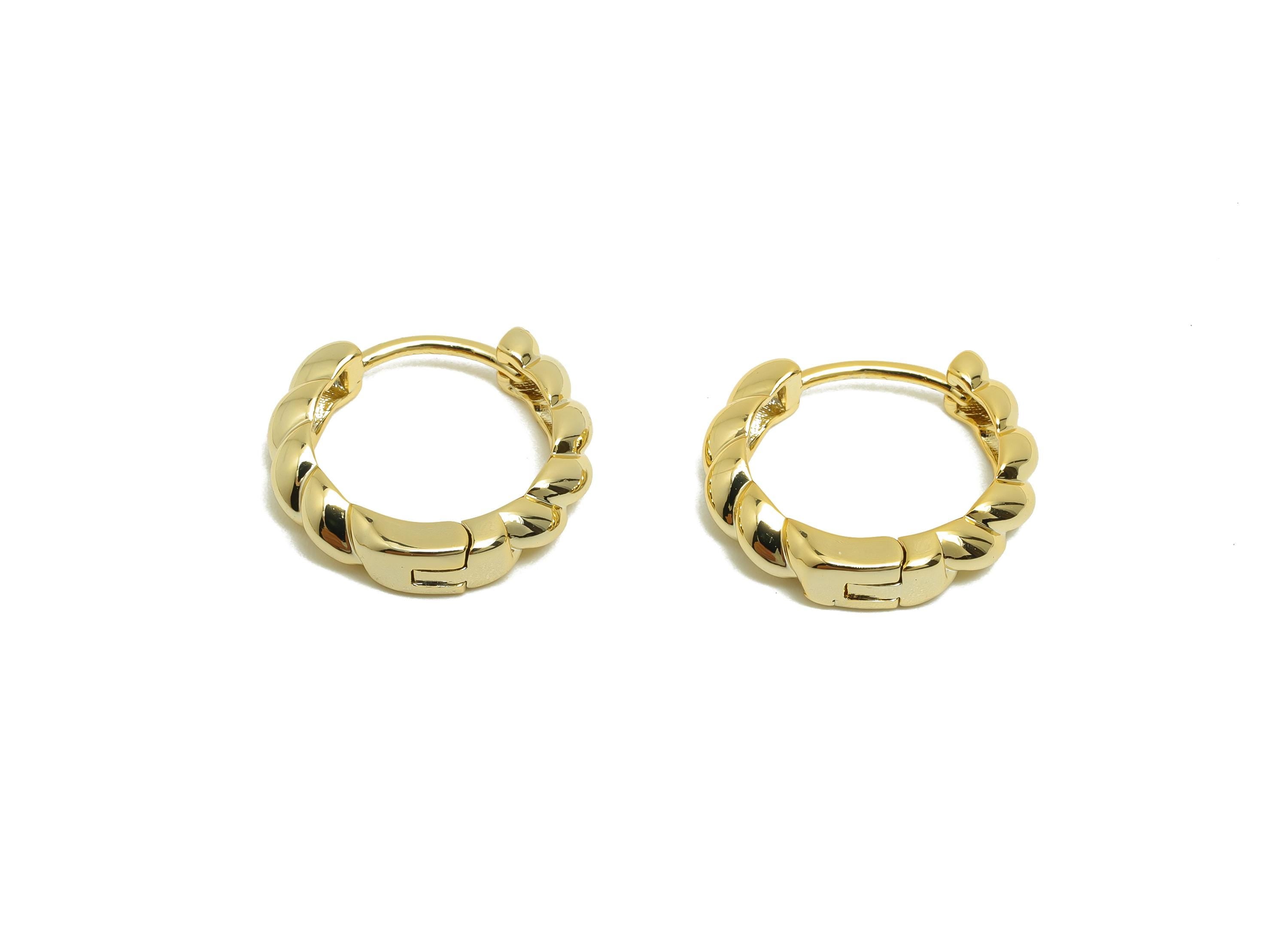 Brass Twisted Hoop Ear - Gold Huggie Earring for Girl's - Twisted Circle Daily Wear Earring - 18K Real Gold Plated -16.6x15.3x3.9mm- RGP8547 - DOMEDBAZAAR