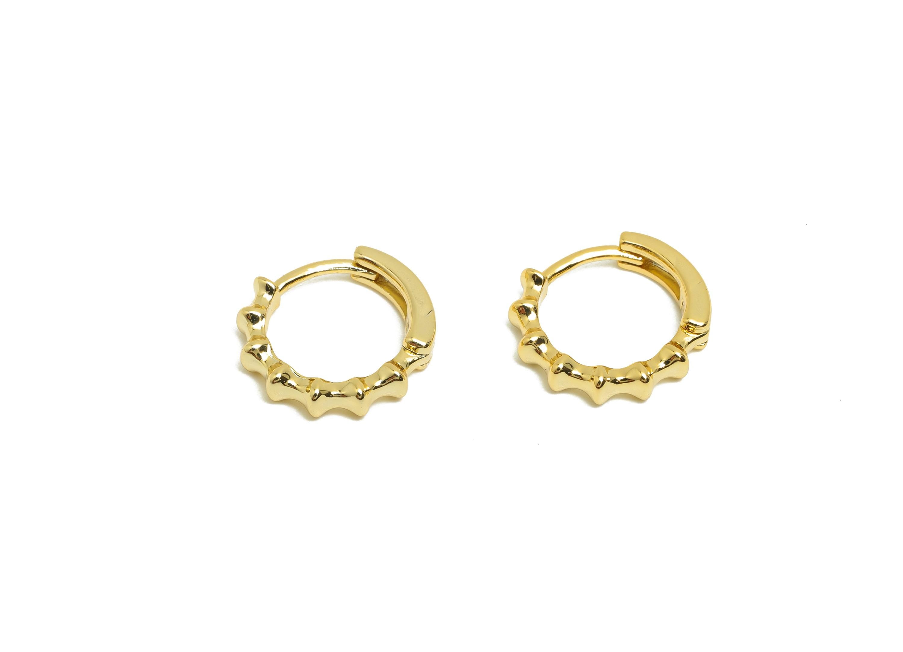 Brass Bamboo Hoop Earring - Gold Huggie Earring for Girls - Circle Daily Wear Earring Clasp - 18K Real Gold Plated -13.2x12.6x2.95mm-RGP8549 - DOMEDBAZAAR