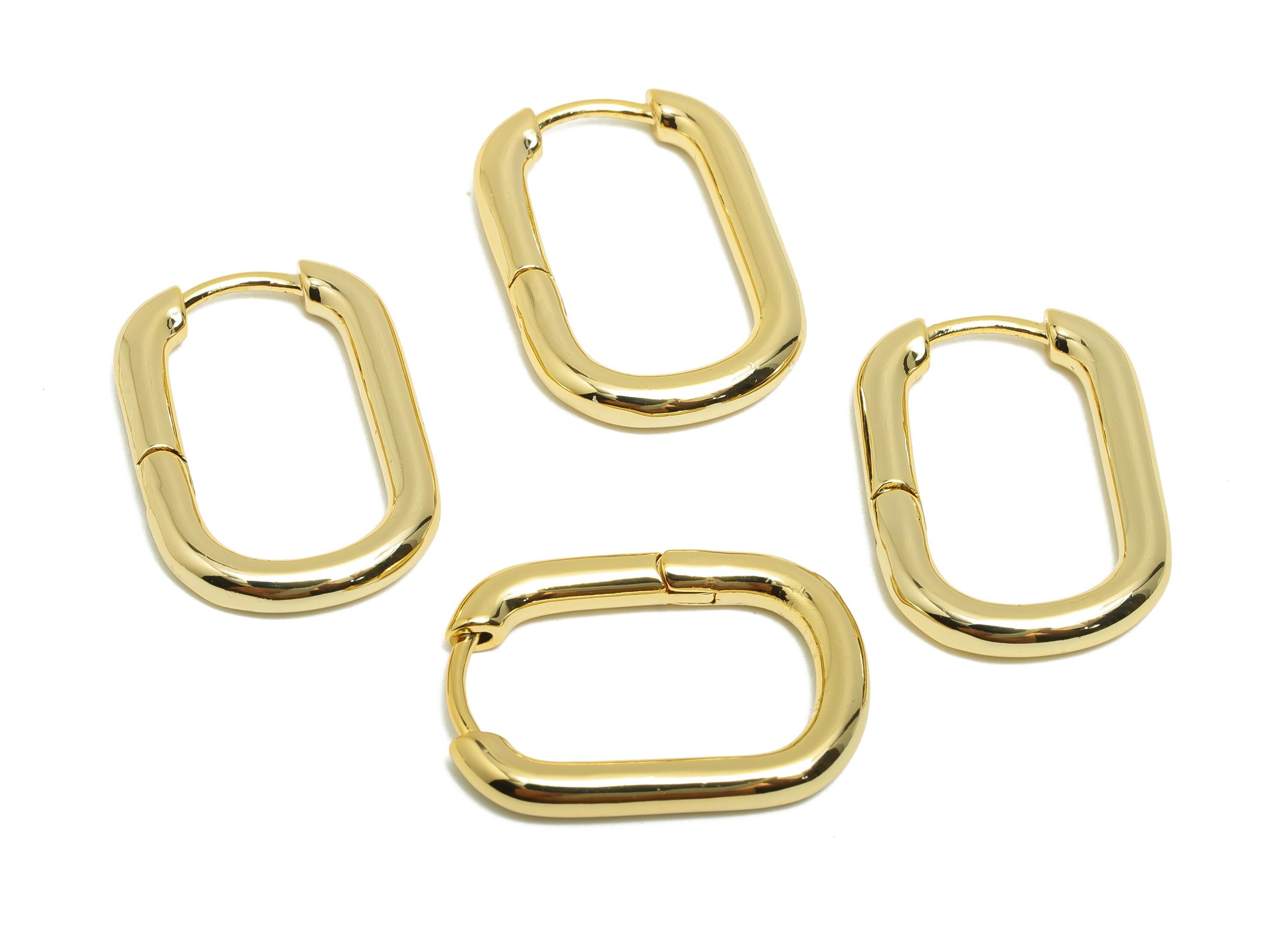 Brass Rectangle Hoop Earring - Gold Huggie Earring for Women - Thick Daily Wear Earring - 18K Real Gold Plating - 24.5x18x3.1mm - RGP8550 - DOMEDBAZAAR