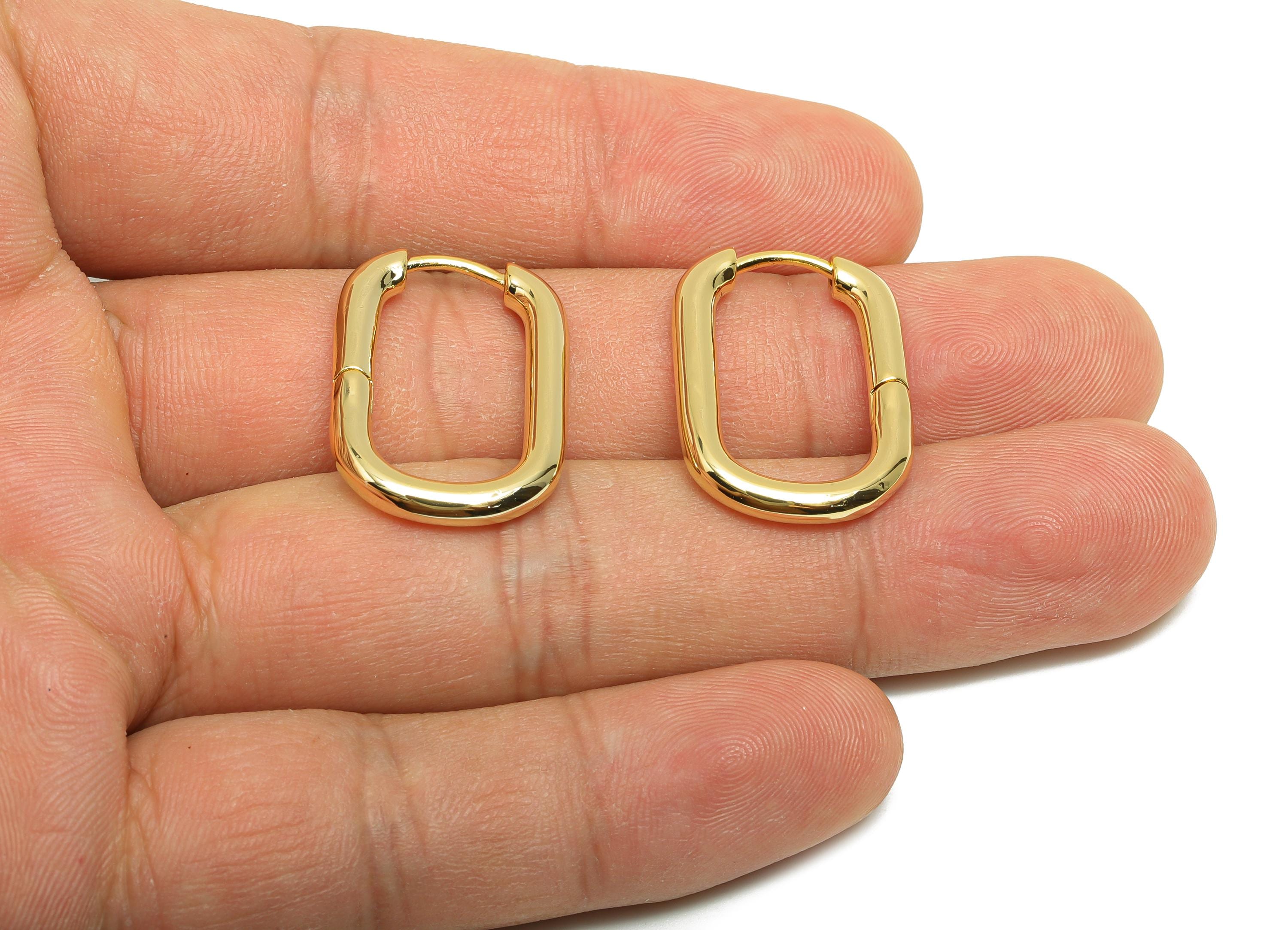 Brass Rectangle Hoop Earring - Gold Huggie Earring for Women - Thick Daily Wear Earring - 18K Real Gold Plating - 24.5x18x3.1mm - RGP8550 - DOMEDBAZAAR