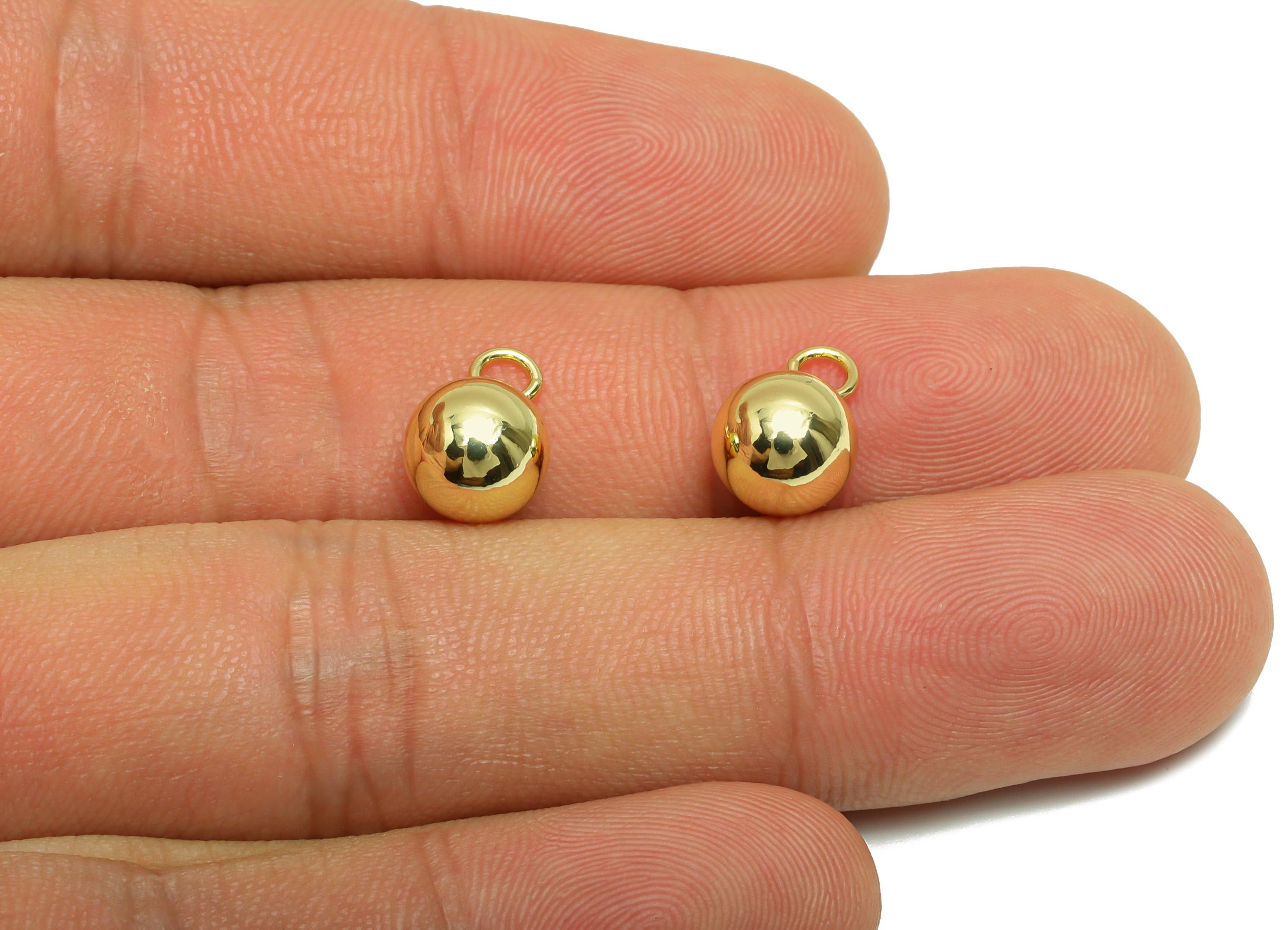 8mm Gold Spherical Charm with Loop - Brass Bead Earring Charm - Polished Gold Bead Charm - 18K Real Gold Plating - 12x8x8mm - RGP10226 - DOMEDBAZAAR