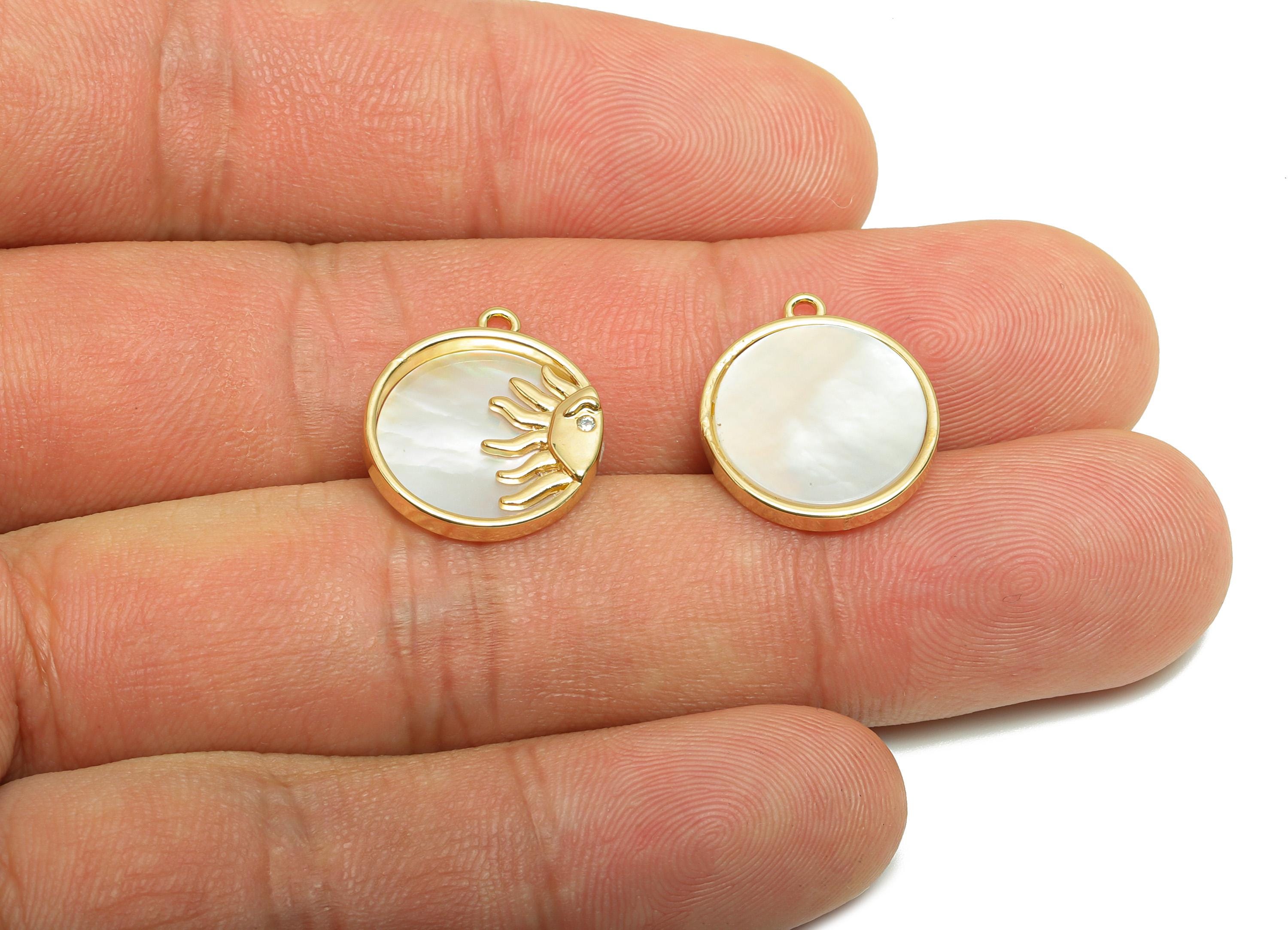 Mother Pearl Inlay Crystal Accent - Brass Sun Pendant - Sparkling Sun Jewelry - Gold Jewelry - 18K Real Gold Plating - 17x15x2mm-RGP10228 - DOMEDBAZAAR