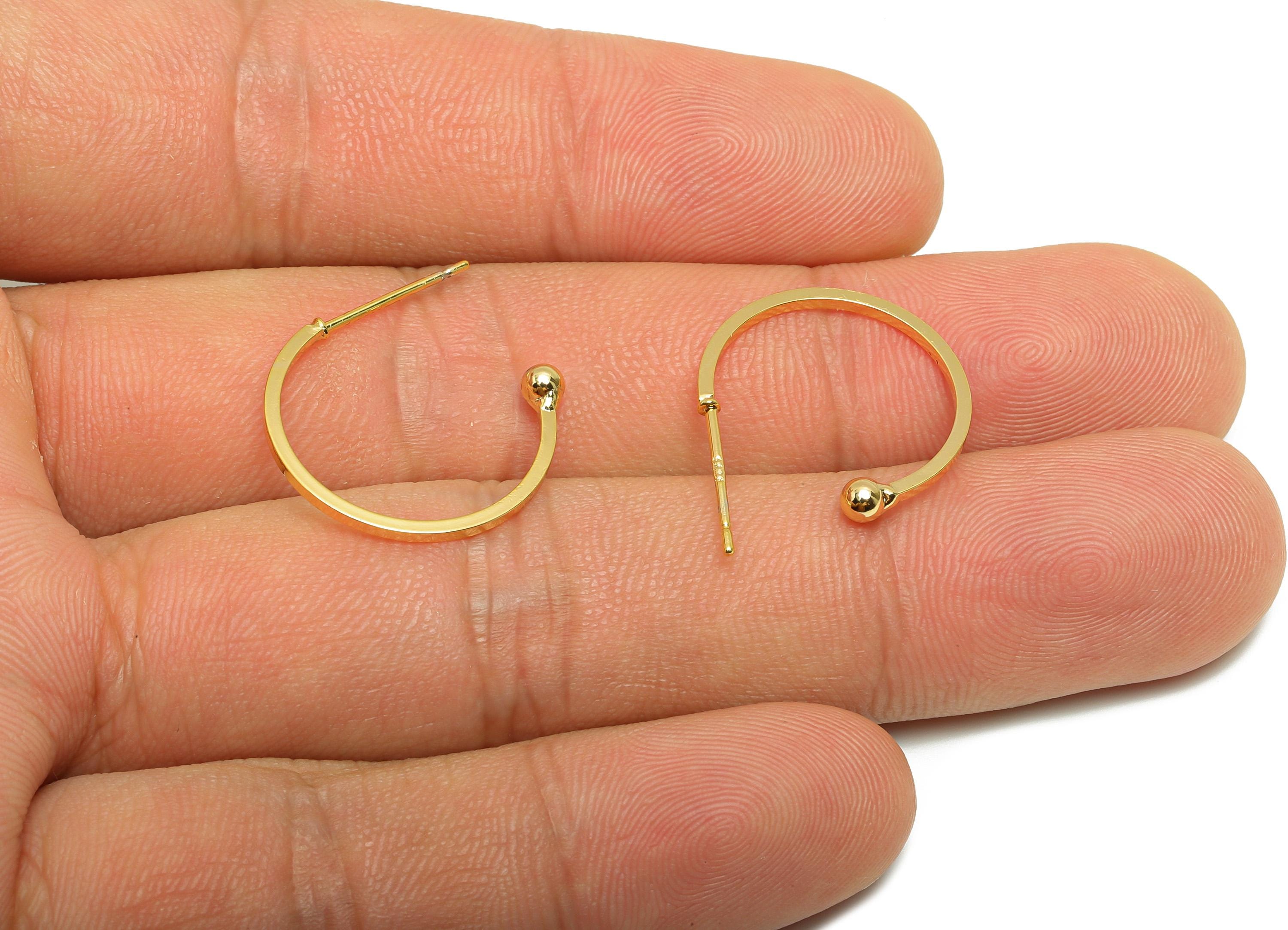 Brass Hoop Earring Bead - Brass Hoop With Bead Earring Post - Brass Open Hoop Earring - 18K Real Gold Plating - 18x15.72x2.84mm - RGP10232 - DOMEDBAZAAR