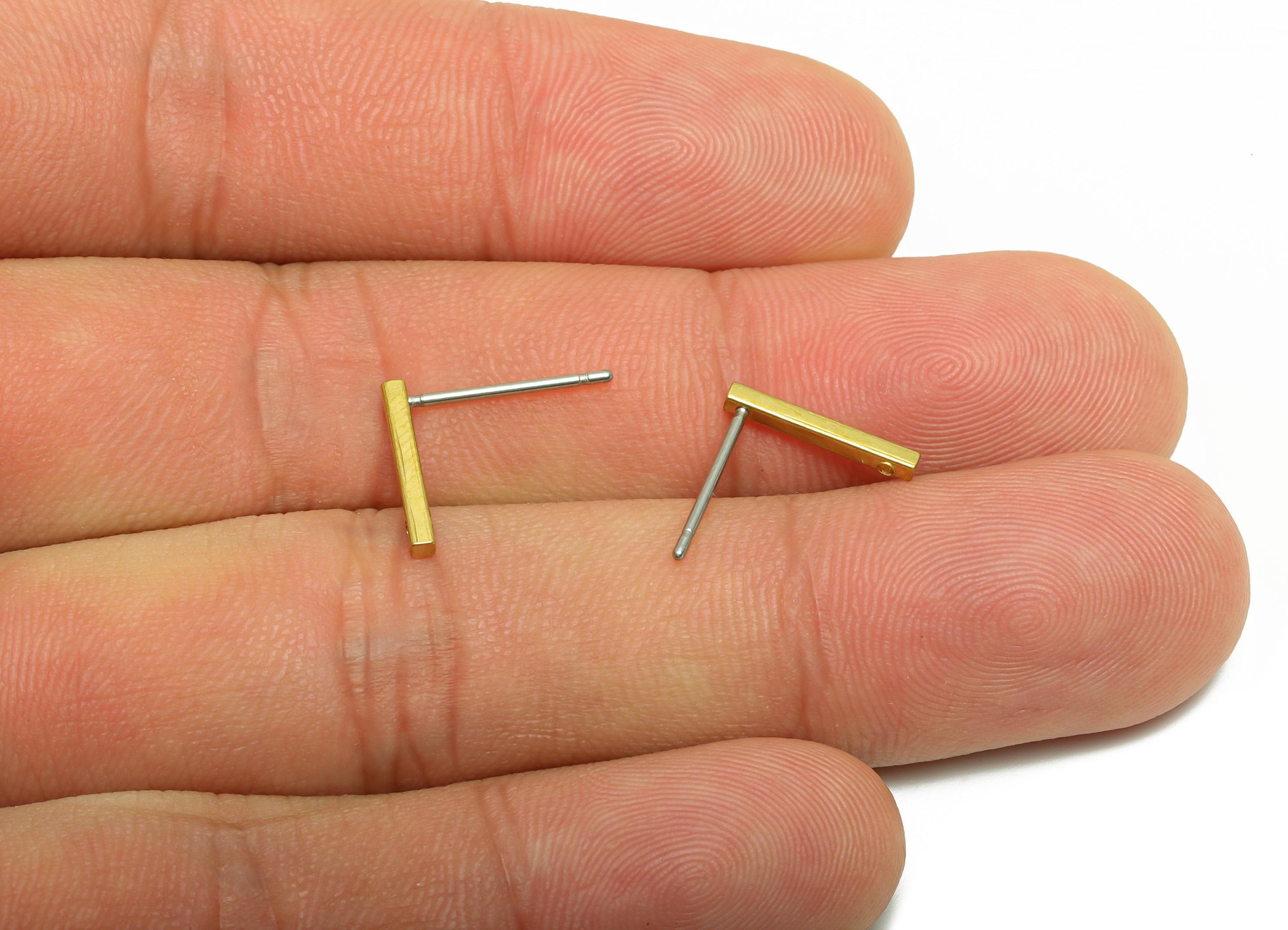 Brass Bar Stud Earring - Brass Minimalist Geometric Jewelry - Brass Stick Earring Post - Contemporary Jewelry - 12.29x1.57x1mm - PP10942 - DOMEDBAZAAR
