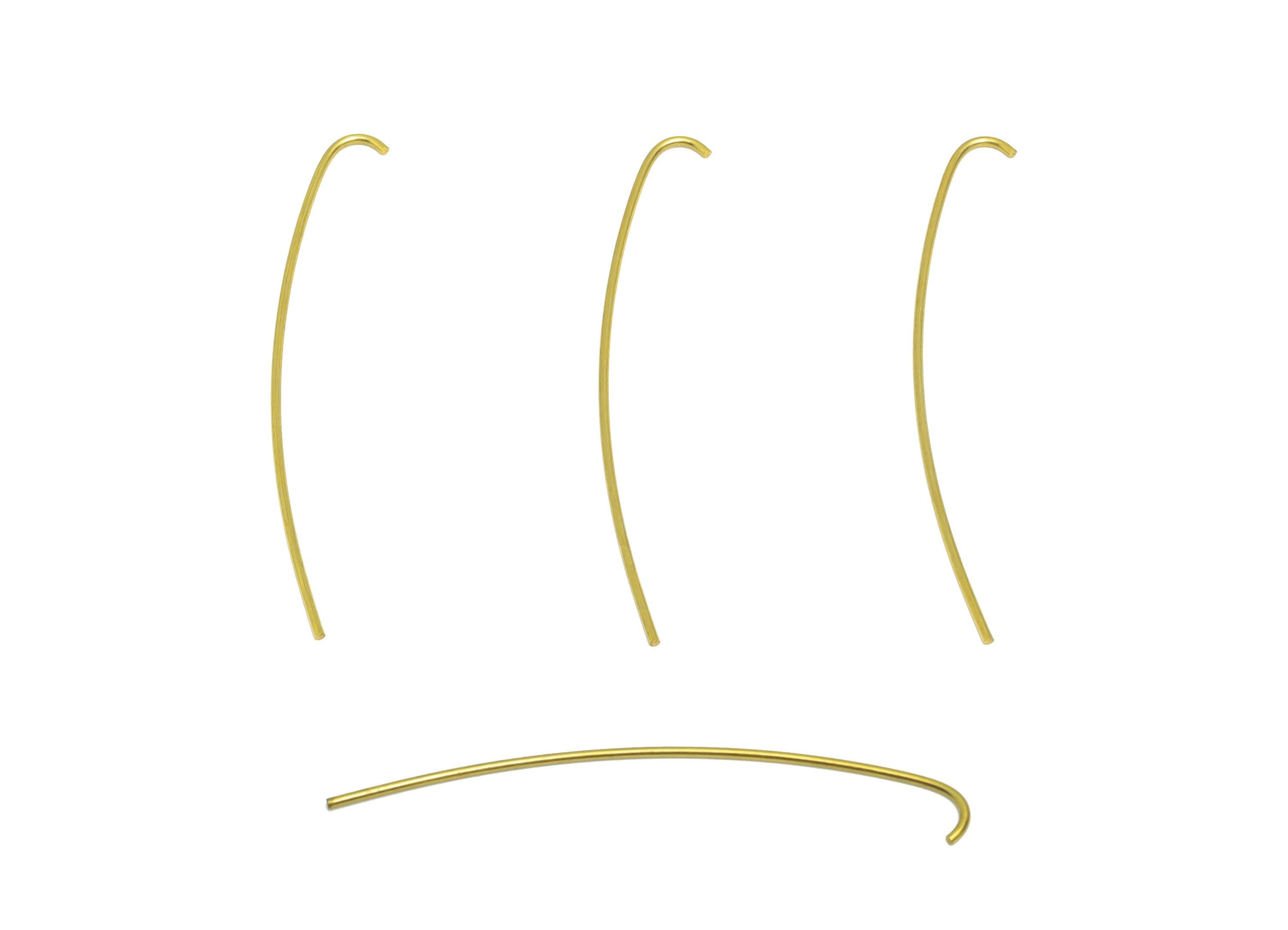 Brass Hook Wire Earring - Brass Curved Earring Hook - Long Threader Hook for Jewelry Making - Ear Wire for Earring - 41.5x3x0.68mm - PP10936 - DOMEDBAZAAR