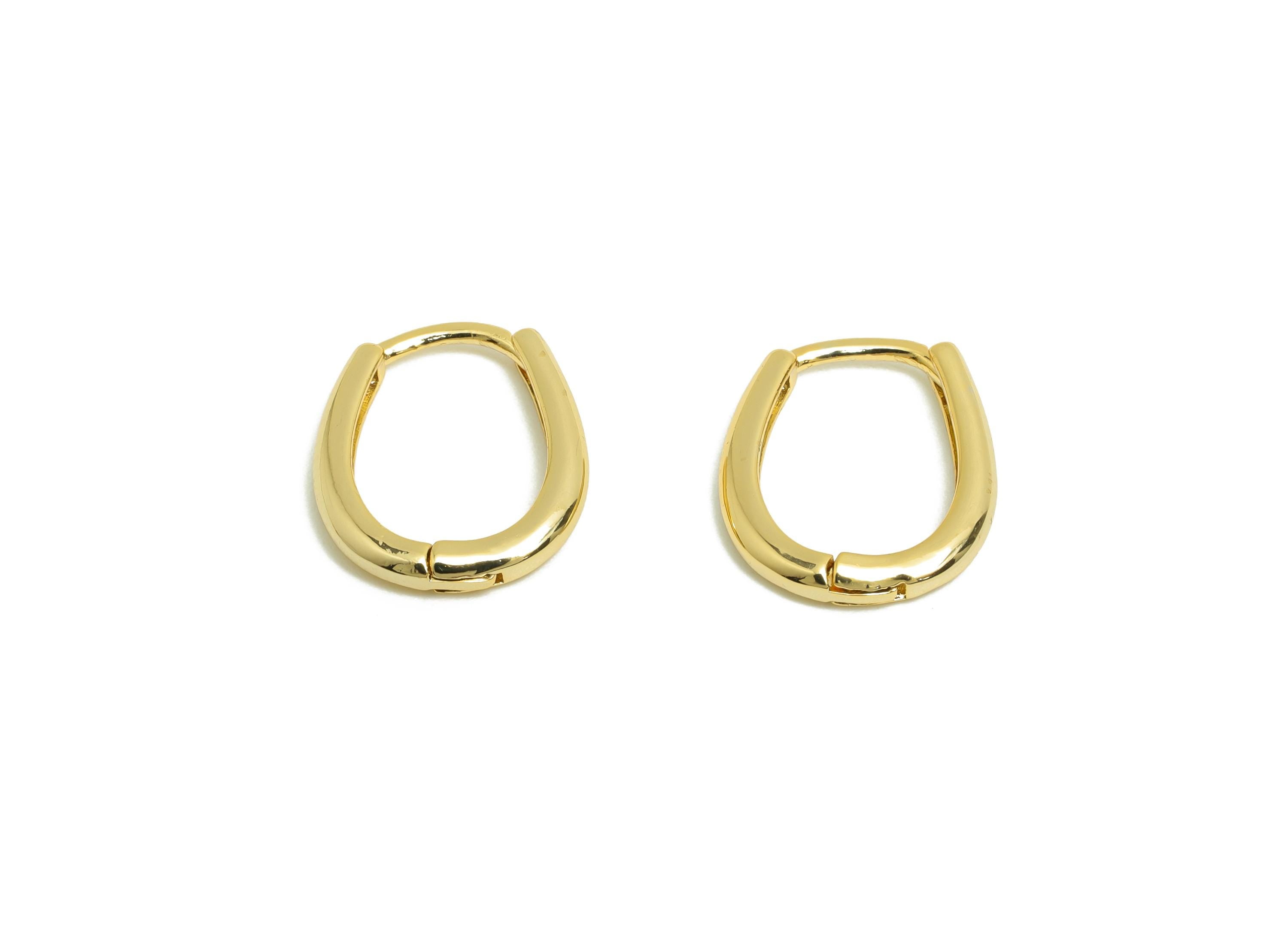 Brass Oval Hoop Earring - Gold Huggie Earring for Girl's - Minimalist Daily Wear Earring - 18K Real Gold Plating - 14.1x12.2x2.2mm - RGP8556 - DOMEDBAZAAR