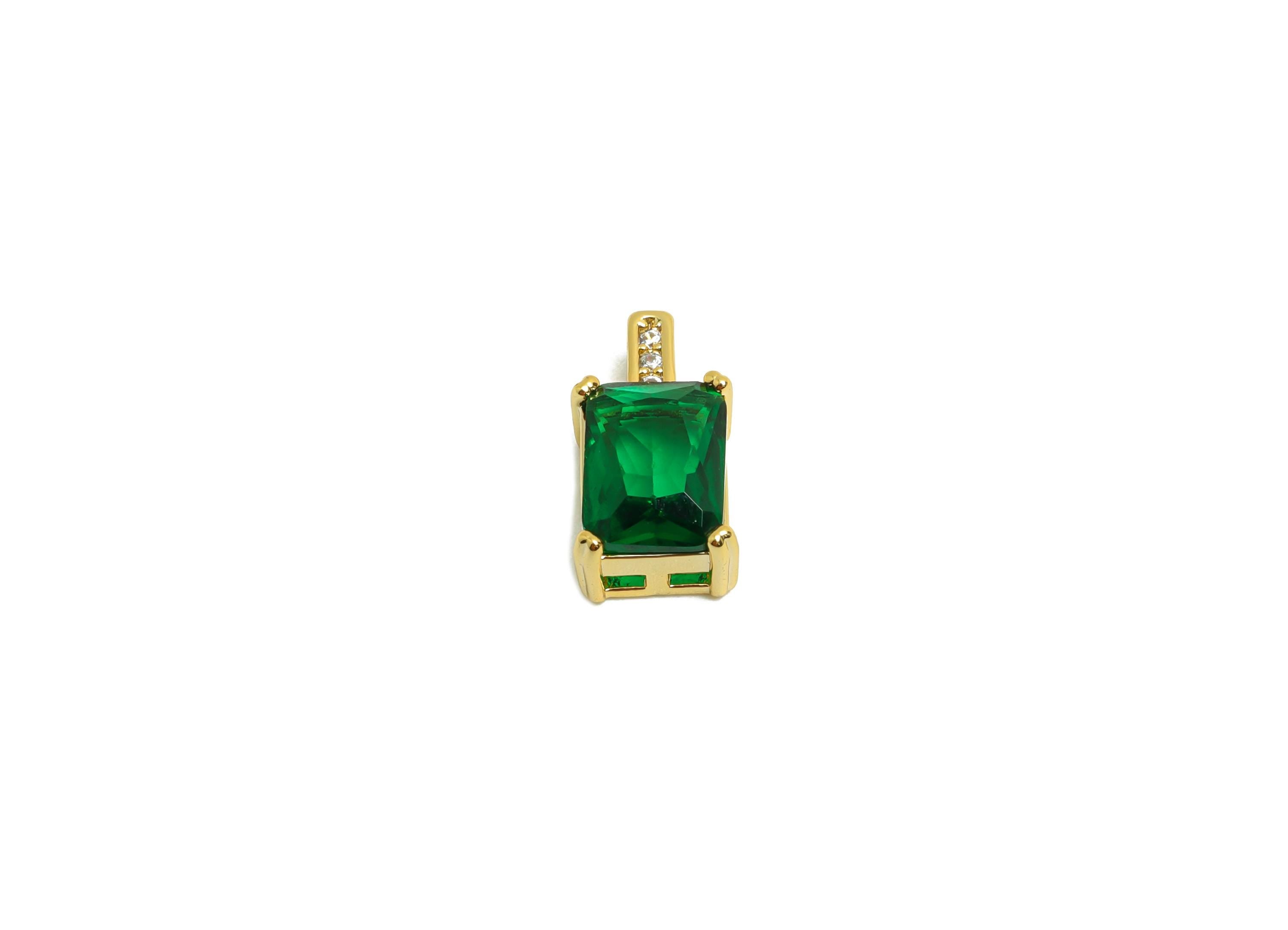 Brass Rectangle Zircon Charm - Gold Tiny Rectangle Pendant for Necklace - Bracelet Charm - 18K Real Gold Plating - 13x6.8x5.8mm - RGP8564 - DOMEDBAZAAR