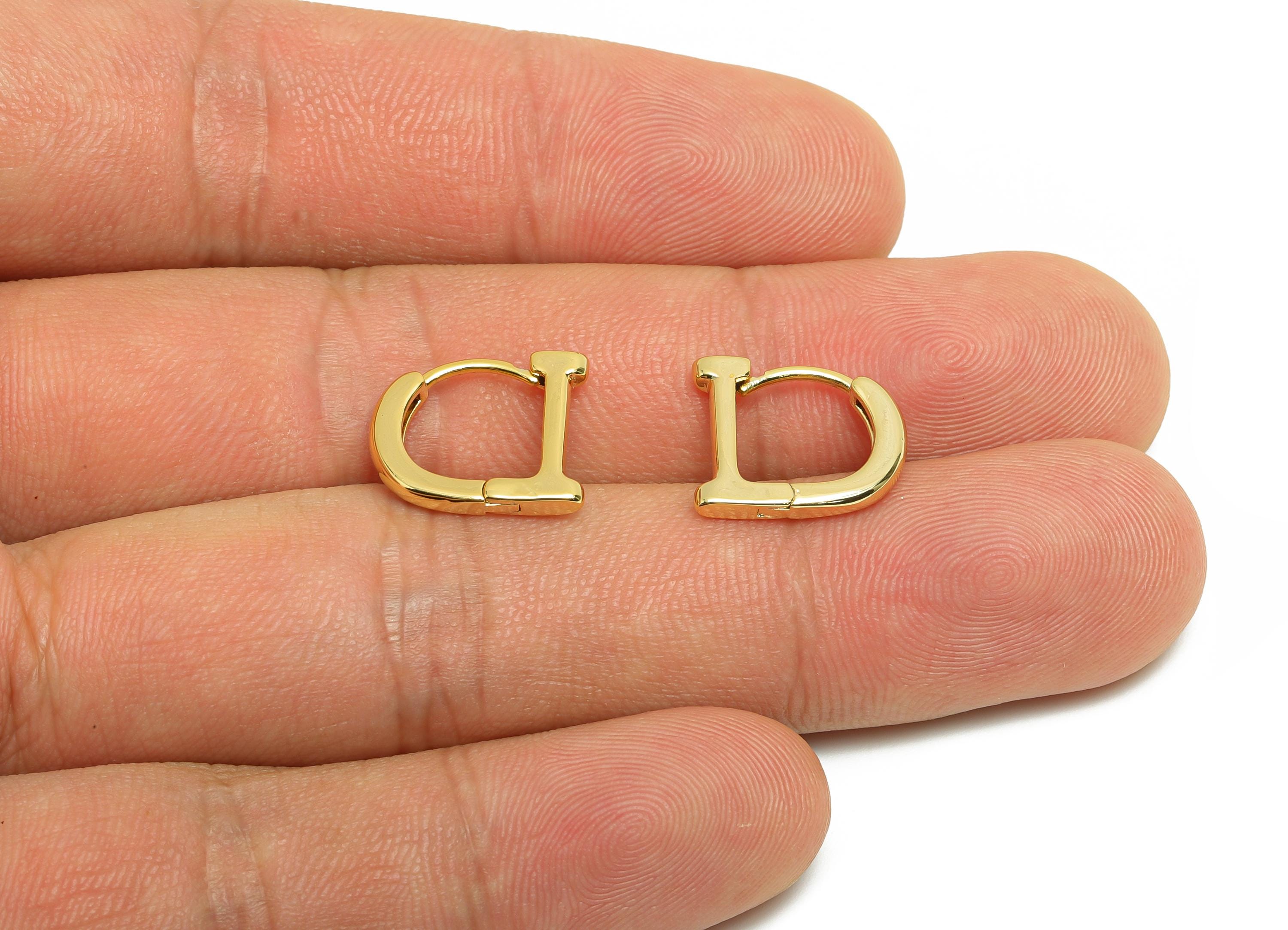 Brass D Huggie Earring - Gold Hoop Earring for Girl's - Minimalist D Daily Wear Earring - 18K Real Gold Plating - 13.4x12.1x2.12mm - RGP8565 - DOMEDBAZAAR