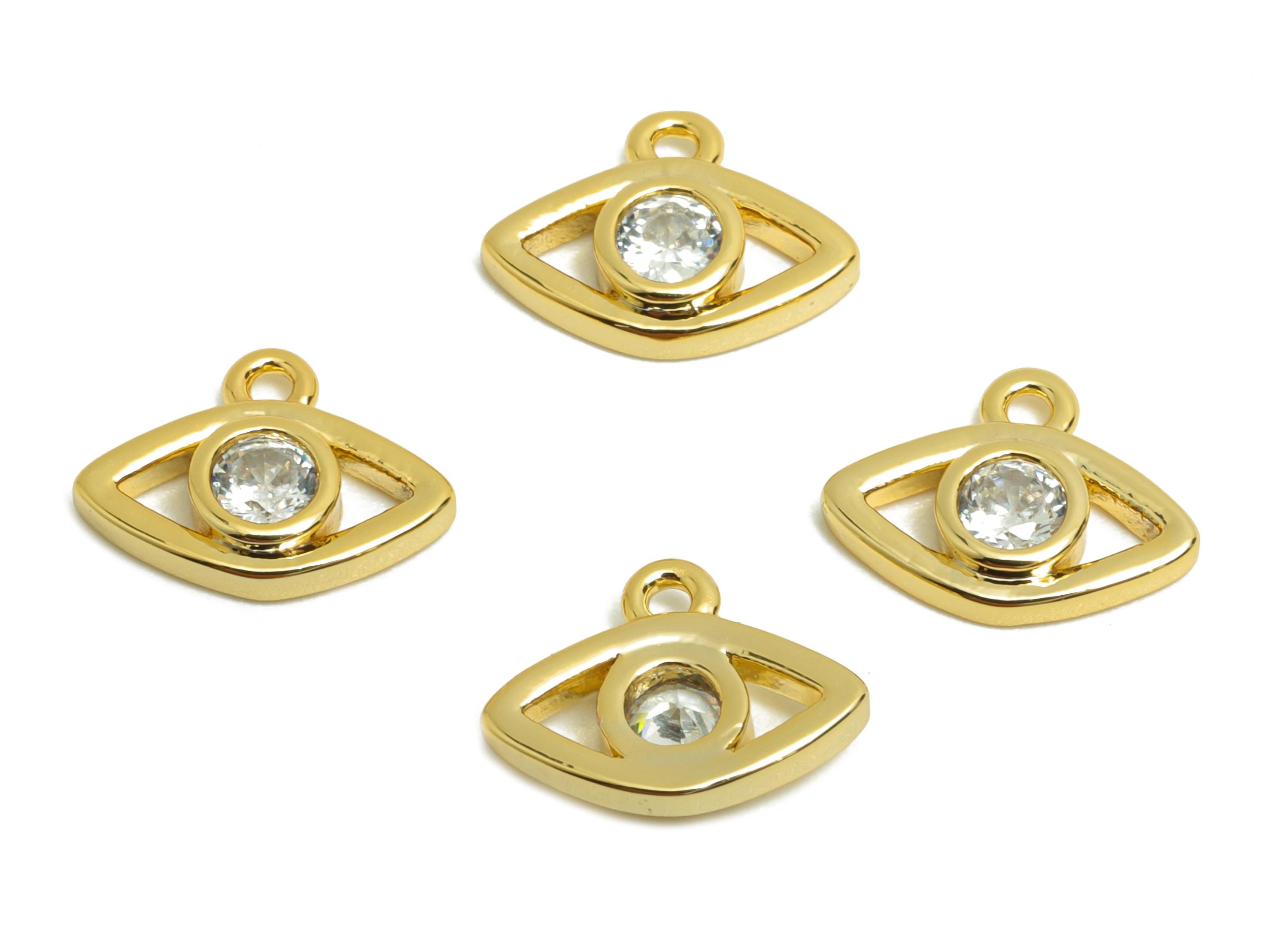 Brass Eye Earring Charm - Gold Marquise Charm for Bracelet - Mini Zircon Pendant with Loop - 18K Real Gold Plating - 9.9x7.5x1.9mm - RGP8569 - DOMEDBAZAAR
