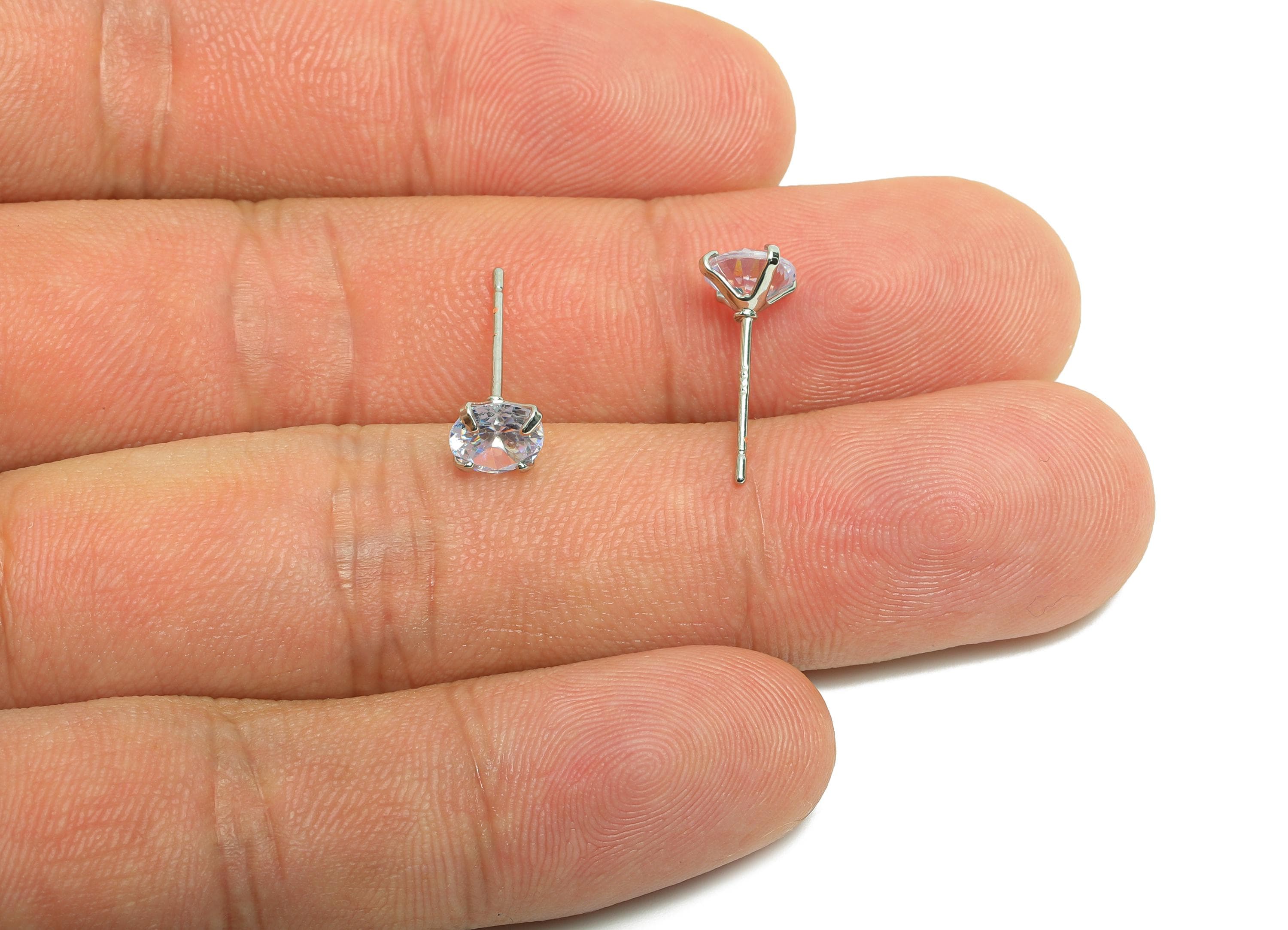 Brass Mini Zircon Earring - 6mm Tiny Earring Post for Girls - White Daily Wear Stud Earring - 18K Real Gold Plating - 16x6x3.5mm - RGP8571-6 - DOMEDBAZAAR