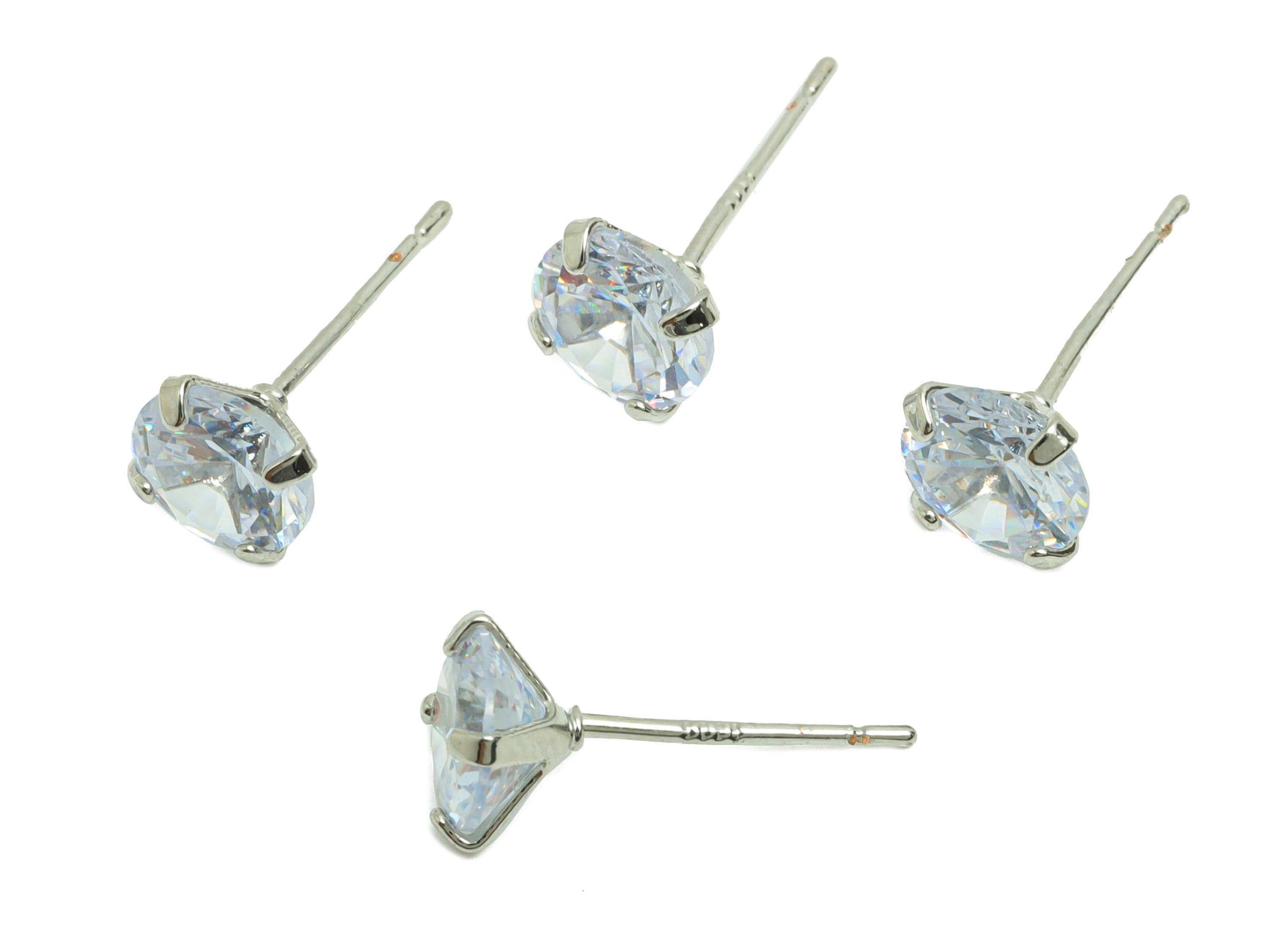 Brass Mini Zircon Earring - 7mm Tiny Earring Post for Girls - White Daily Wear Stud Earring - 18K Real Gold Plating -16.4x7x4.8mm- RGP8571-7 - DOMEDBAZAAR