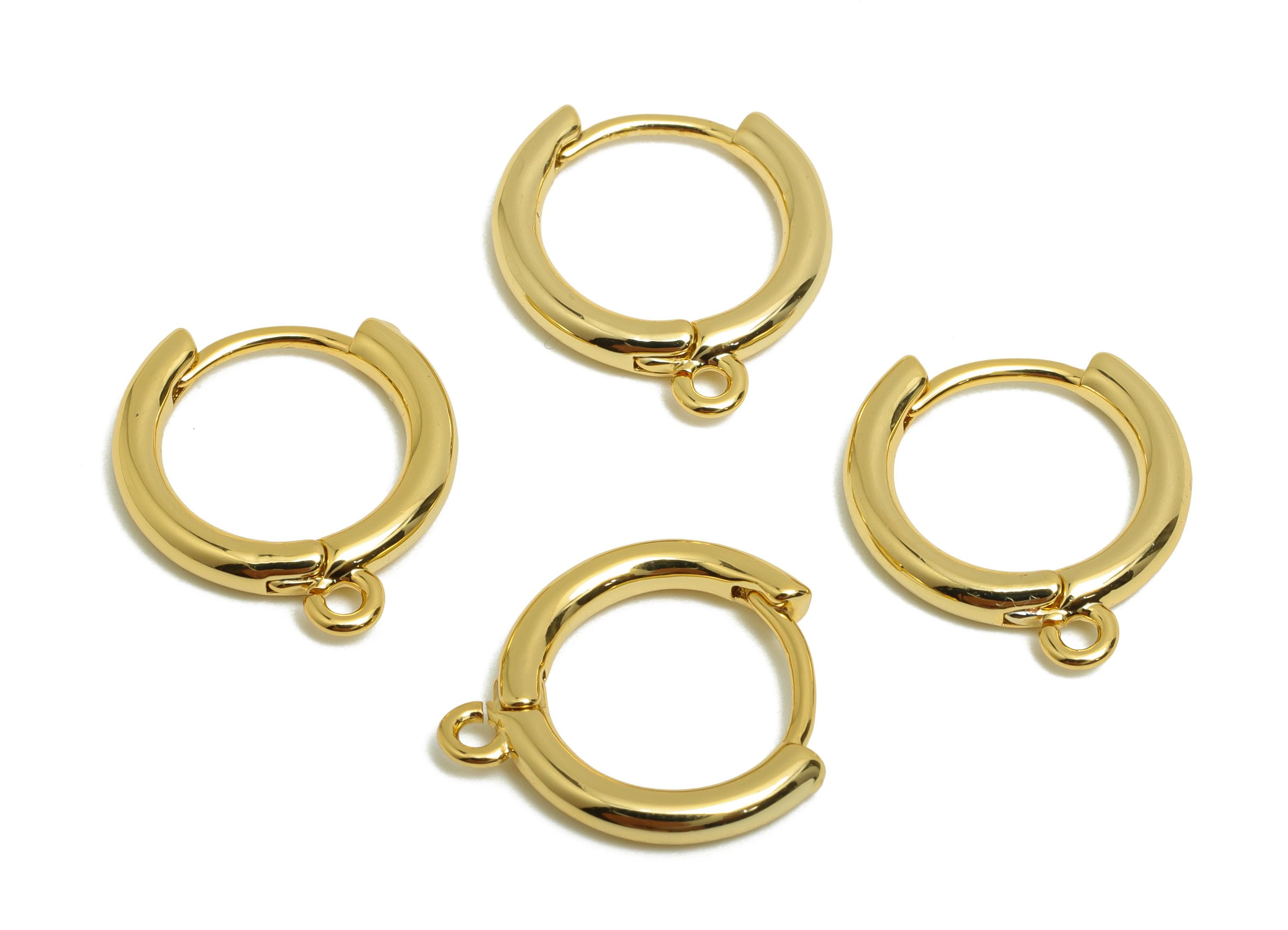 Brass 14*2mm Hoop Earring - Gold Huggie Earring for Girls - Daily Wear Earring with Loop - 18K Real Gold Plating -14.55x13.7x2.13mm- RGP8573 - DOMEDBAZAAR